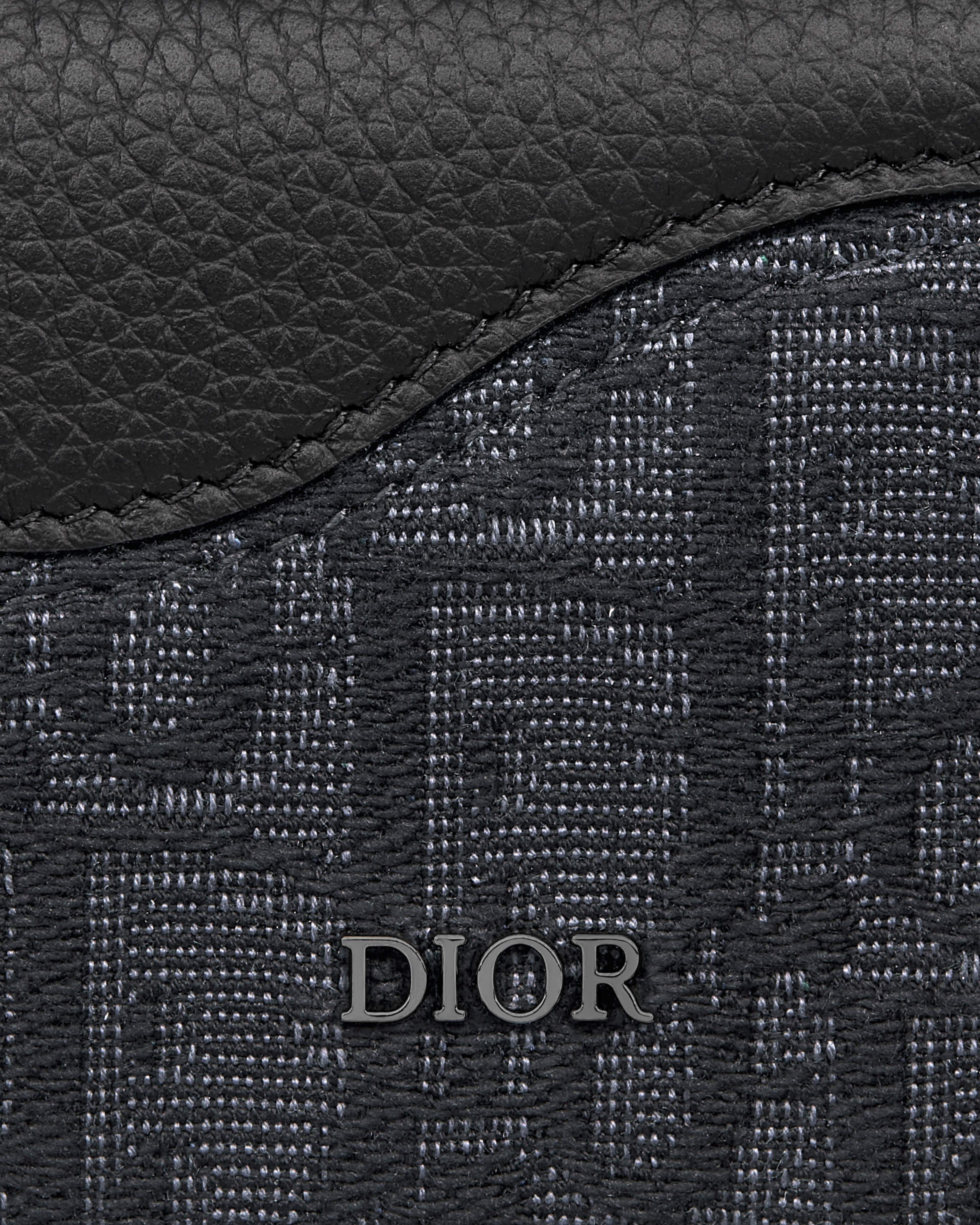 Saddle Business Card Holder Black Grained Calfskin Marquetry and Black Dior Oblique Jacquard E09