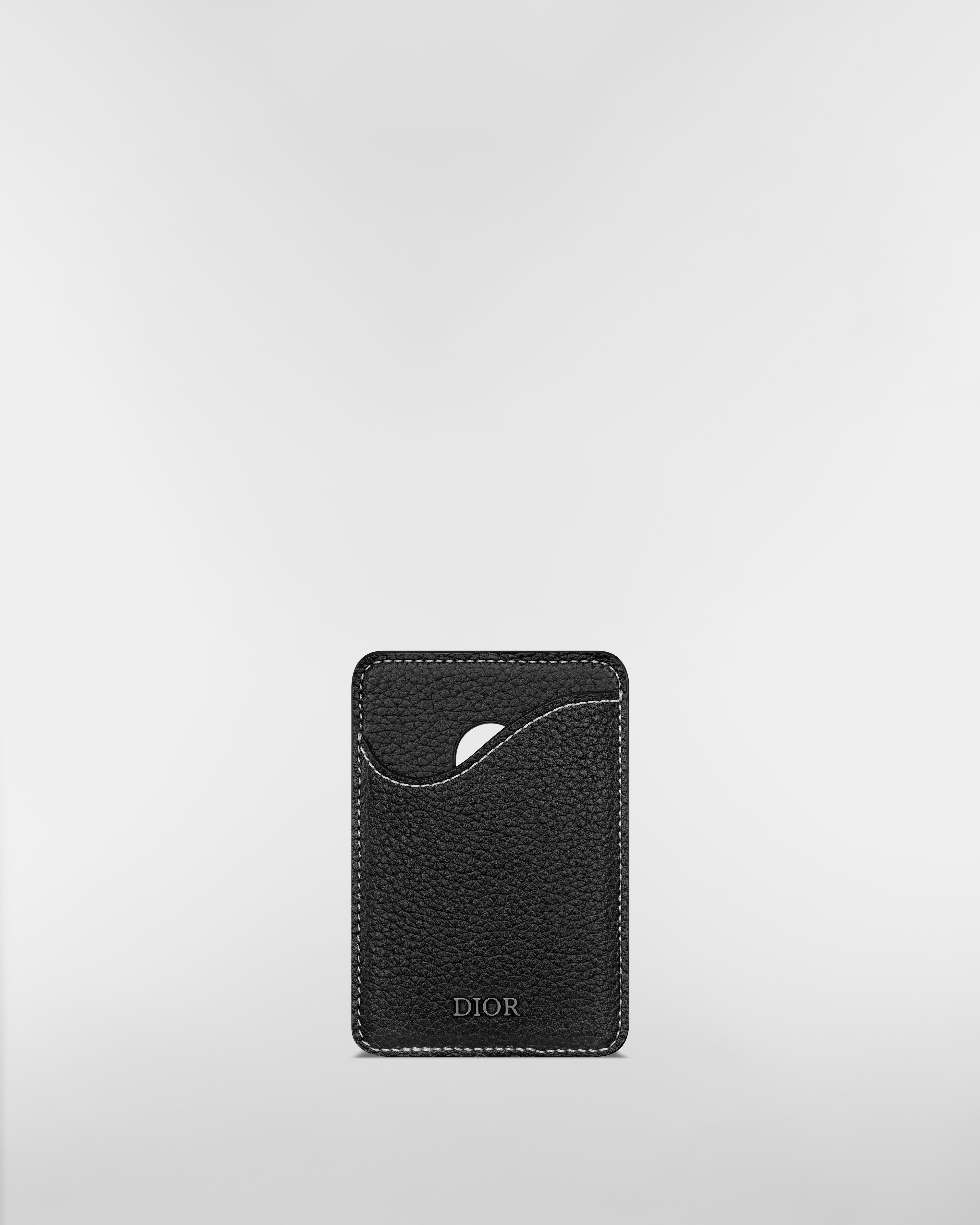 Porta-cartões magnético Saddle Couro de vitelo granulado preto E01