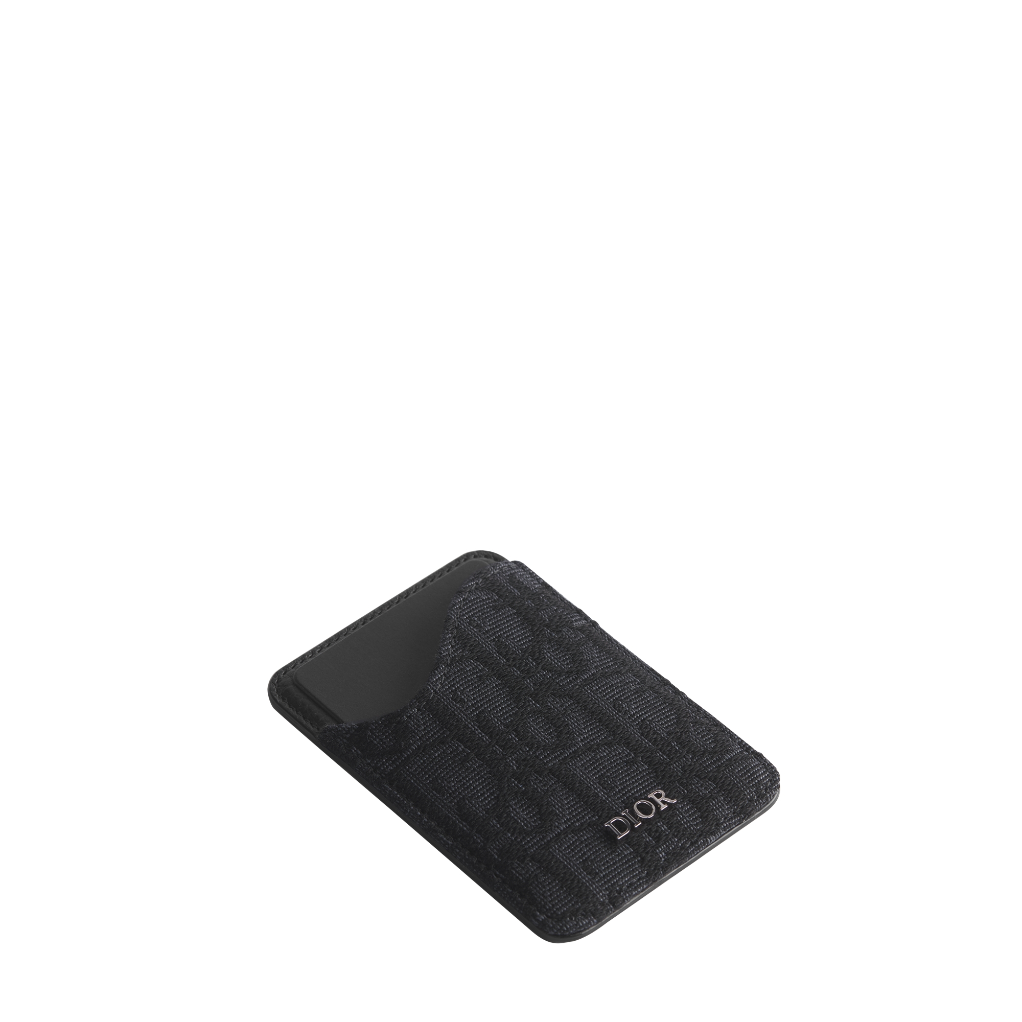 Saddle Magnetic Card Holder Black Grained Calfskin Marquetry and Black Dior Oblique Jacquard E03