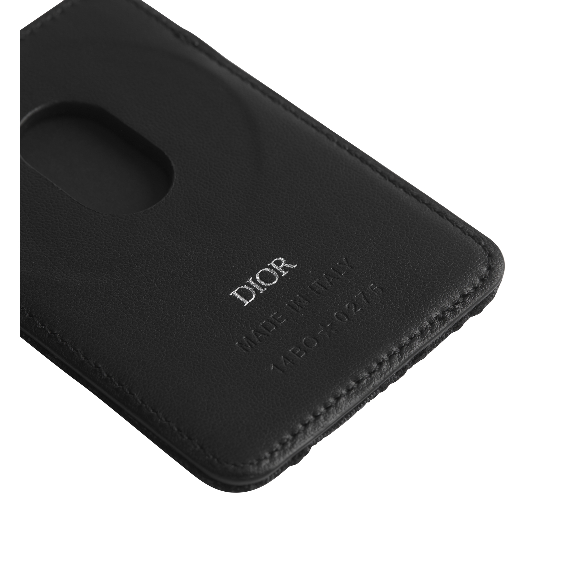 Saddle Magnetic Card Holder Black Grained Calfskin Marquetry and Black Dior Oblique Jacquard E09