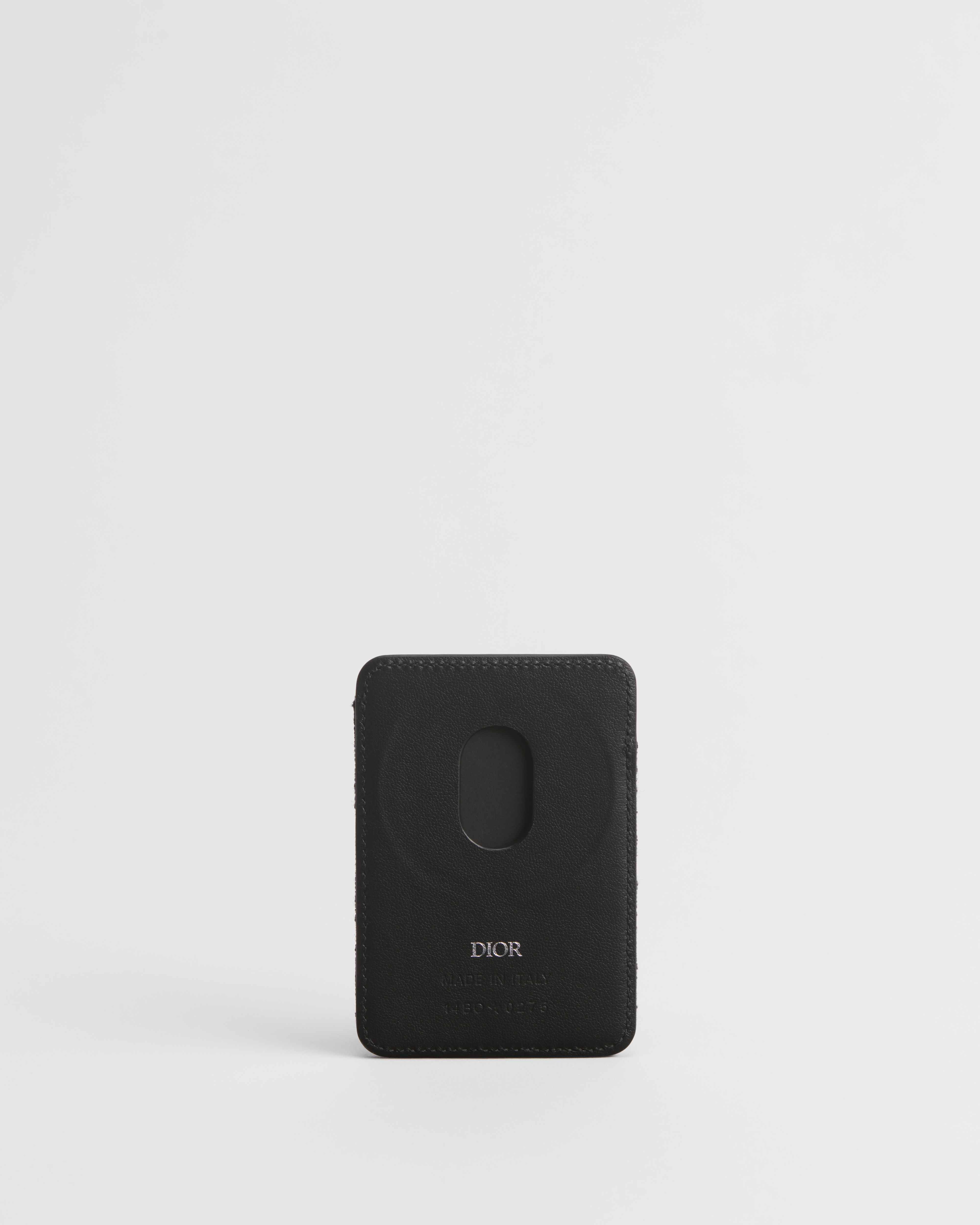 Saddle Magnetic Card Holder Black Grained Calfskin Marquetry and Black Dior Oblique Jacquard E08
