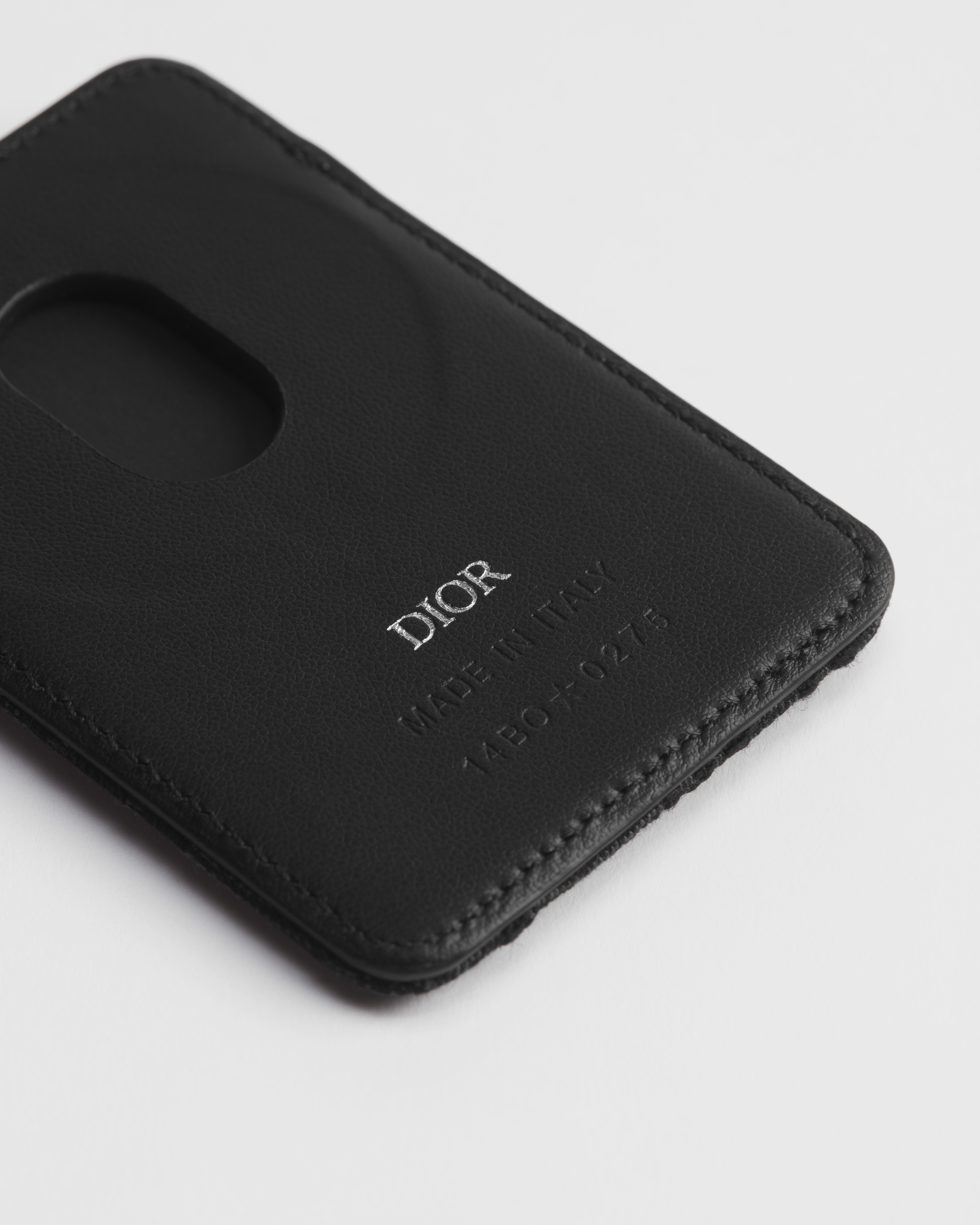 Saddle Magnetic Card Holder Black Grained Calfskin Marquetry and Black Dior Oblique Jacquard E09