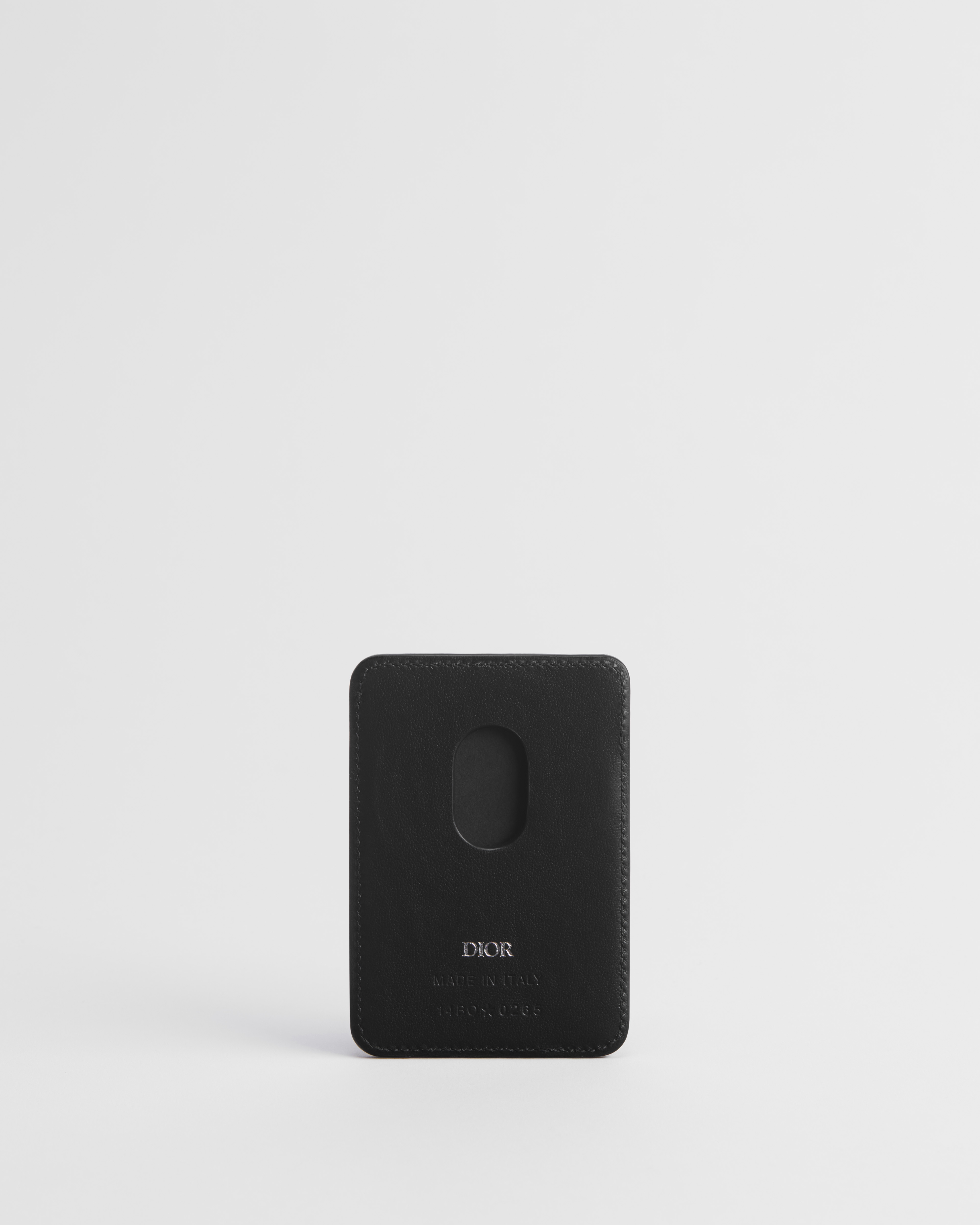 Saddle 磁石卡片套 黑色顆粒小牛皮鑲嵌工藝配米色和黑色 Dior Oblique 圖案緹花 E08