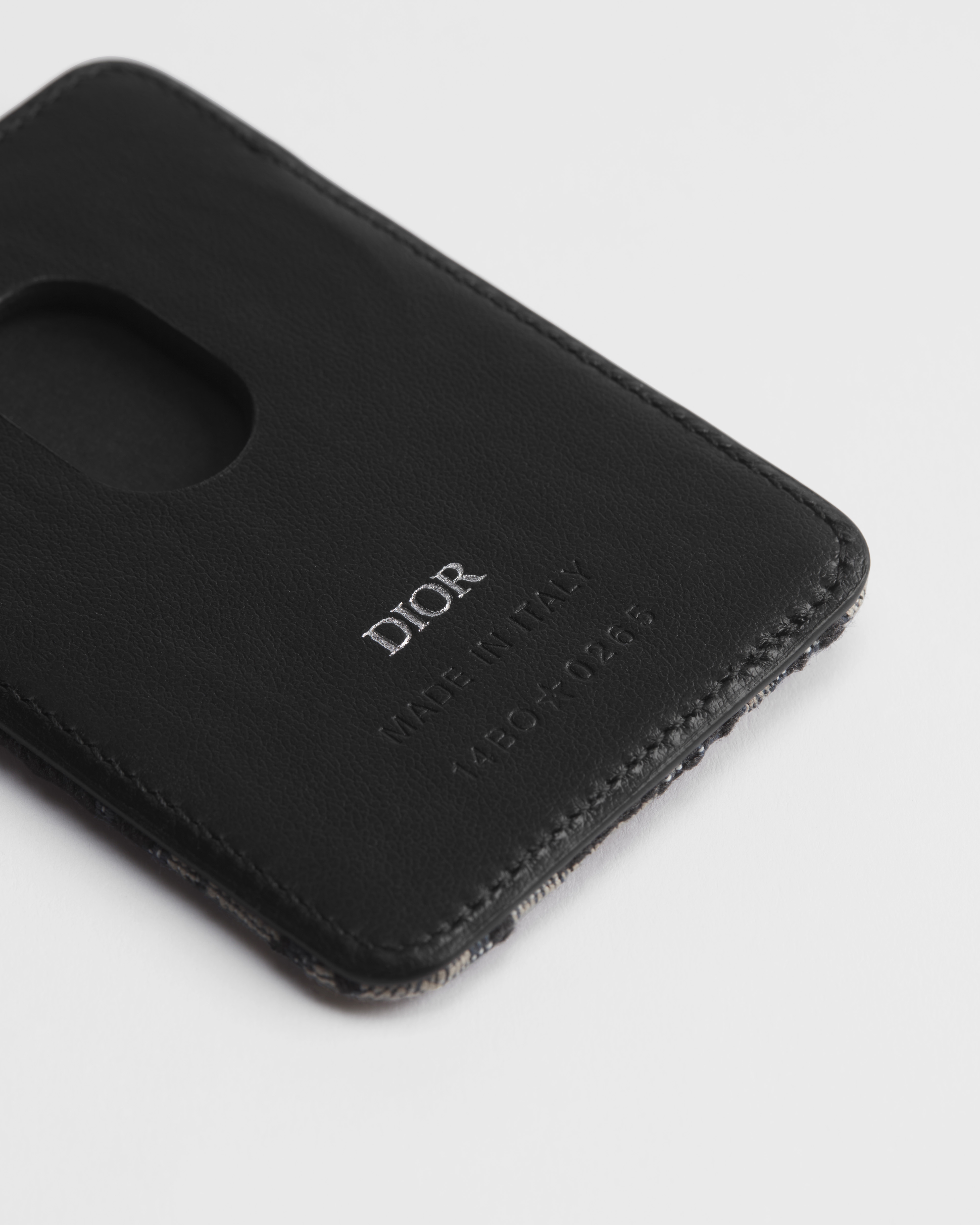 Saddle Magnetic Card Holder Black Grained Calfskin Marquetry with Beige and Black Dior Oblique Jacquard E09