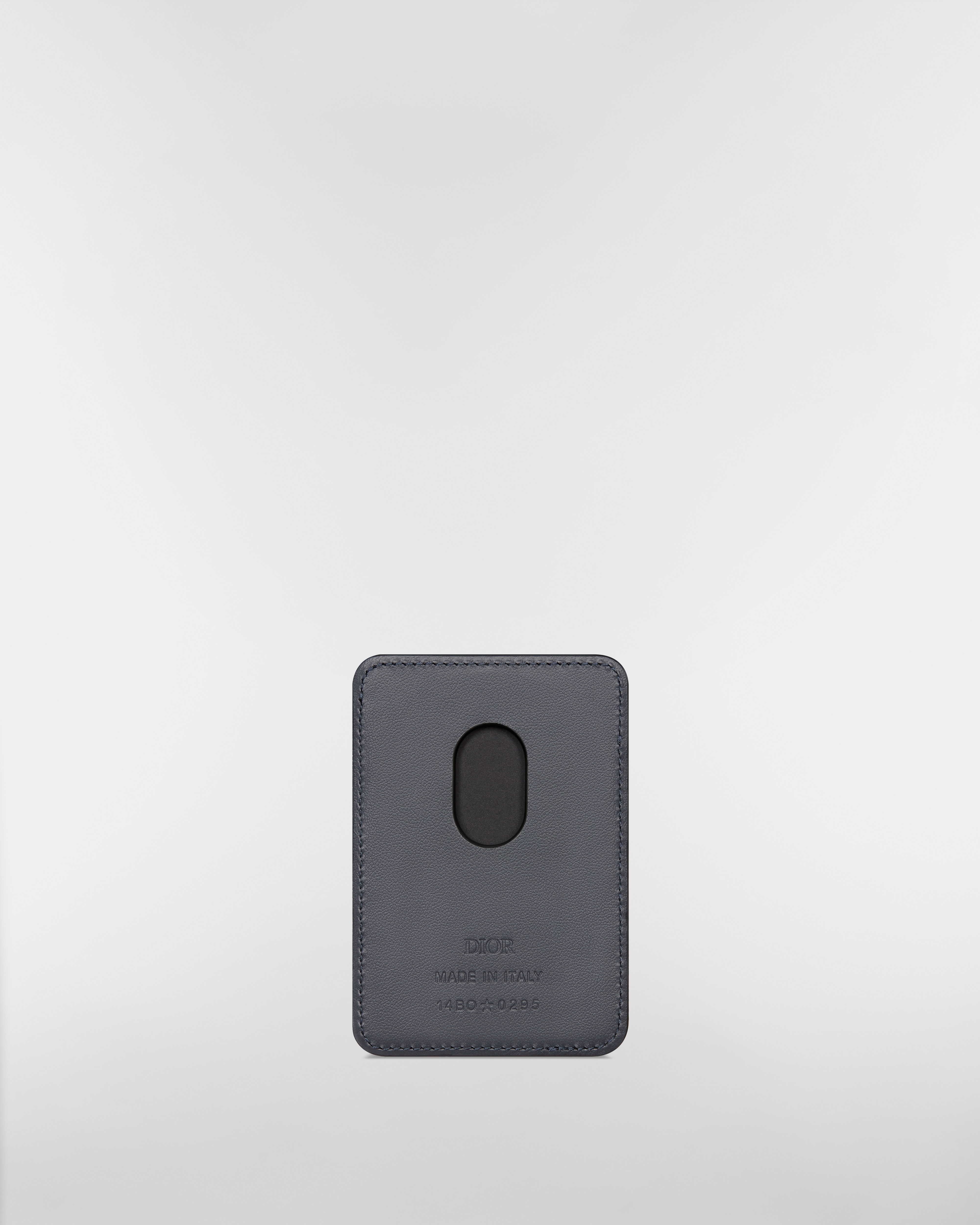 Tarjetero magnético Saddle Marquetería de piel de becerro graneada negra y Dior Oblique en jacquard metalizado plateado E08