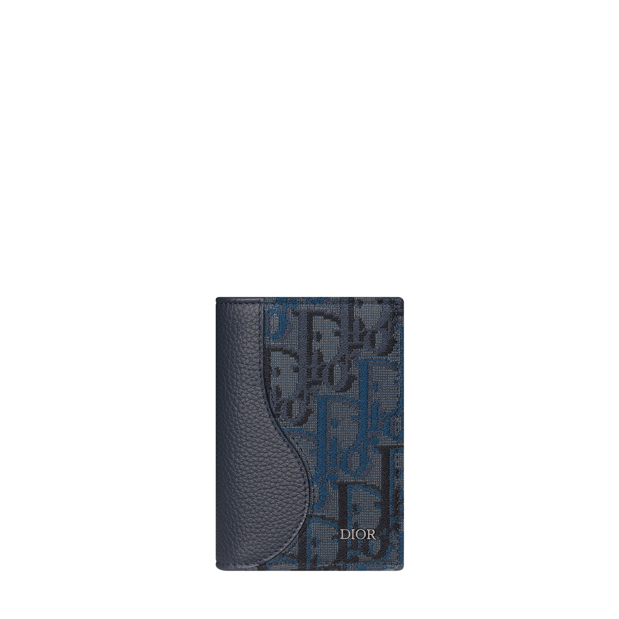 Saddle Bifold Card Holder Deep Blue Grained Calfskin and Deep Blue Dior Oblique Trio Jacquard Marquetry E01