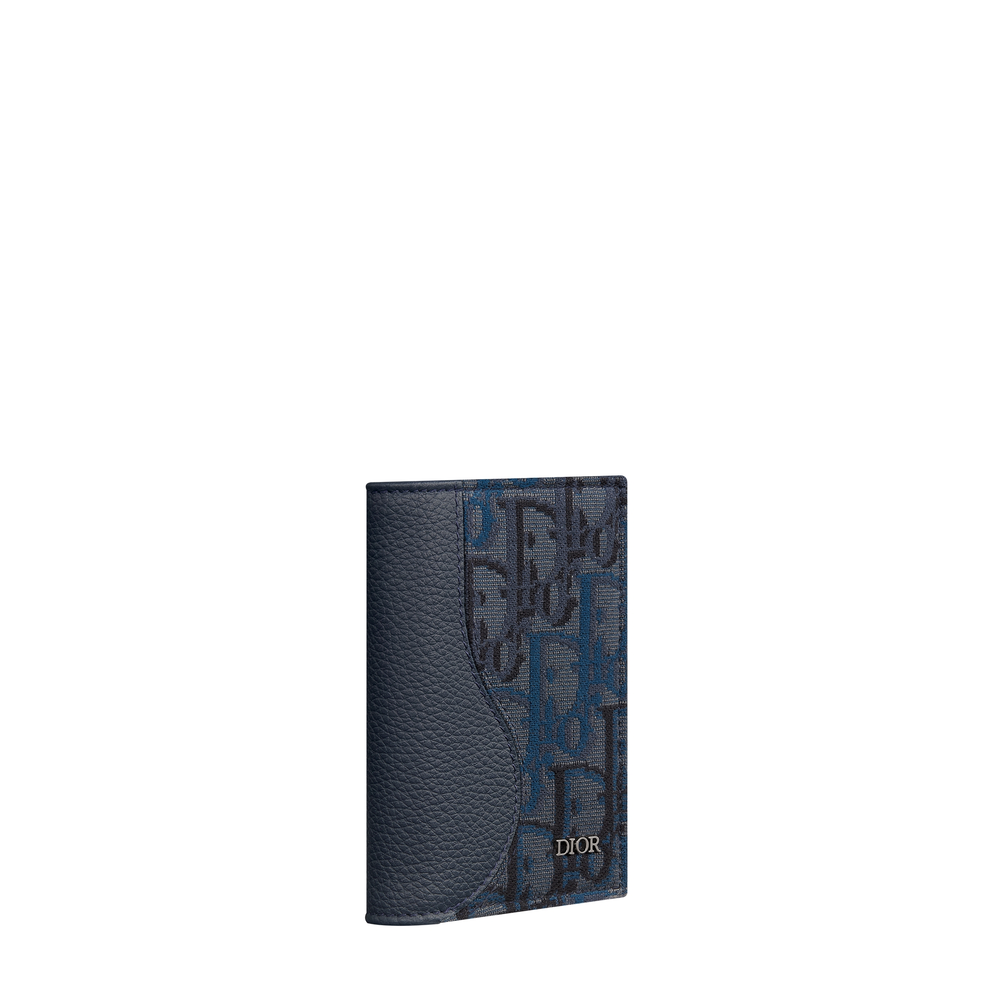 Saddle Bifold Card Holder Deep Blue Grained Calfskin and Deep Blue Dior Oblique Trio Jacquard Marquetry E03