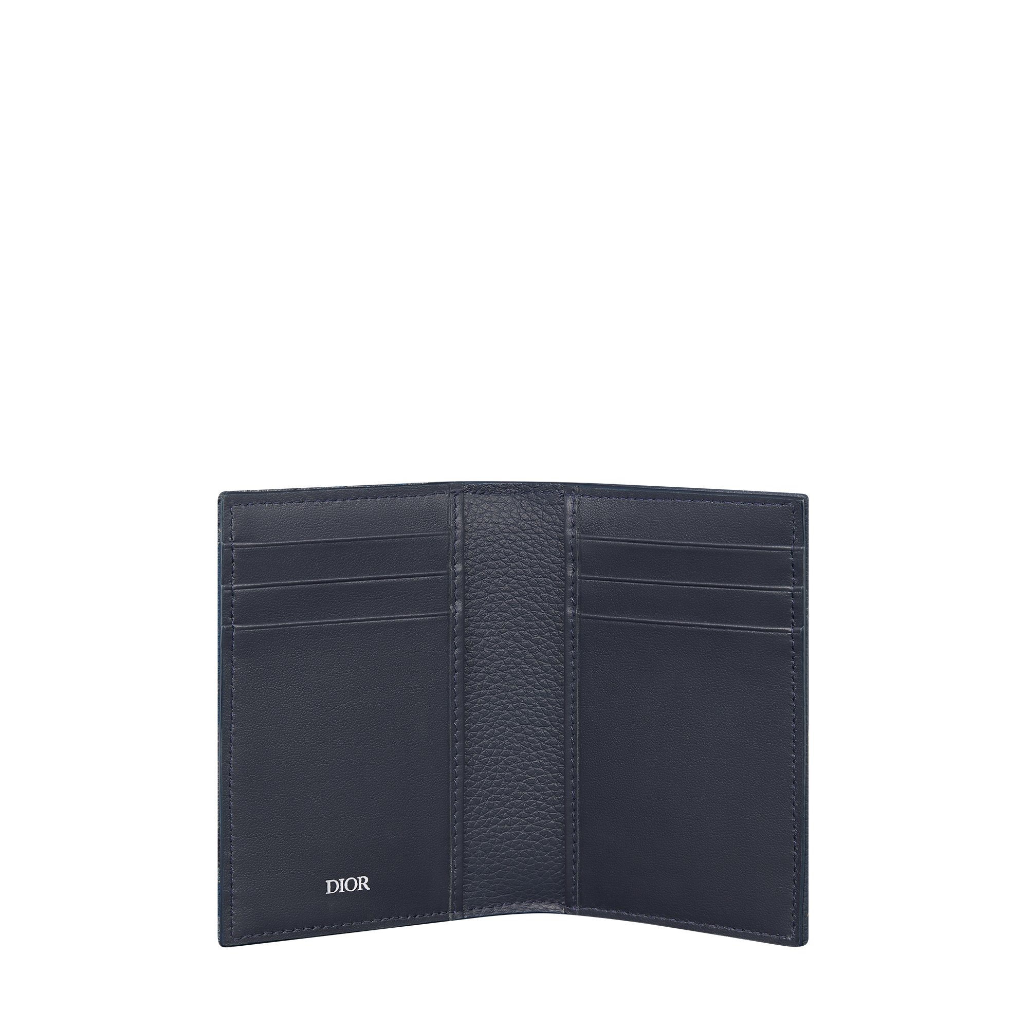 Saddle Bifold Card Holder Deep Blue Grained Calfskin and Deep Blue Dior Oblique Trio Jacquard Marquetry E07