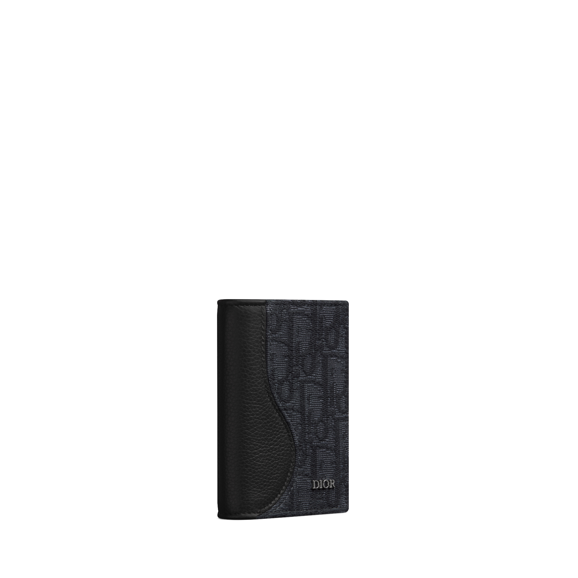 Saddle Bifold Card Holder Black Grained Calfskin and Black Dior Oblique Jacquard Marquetry E03