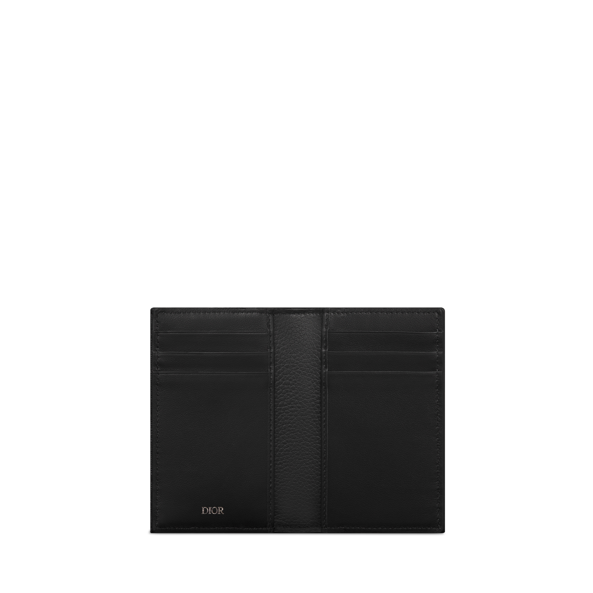 Saddle Bifold Card Holder Black Grained Calfskin and Black Dior Oblique Jacquard Marquetry E07