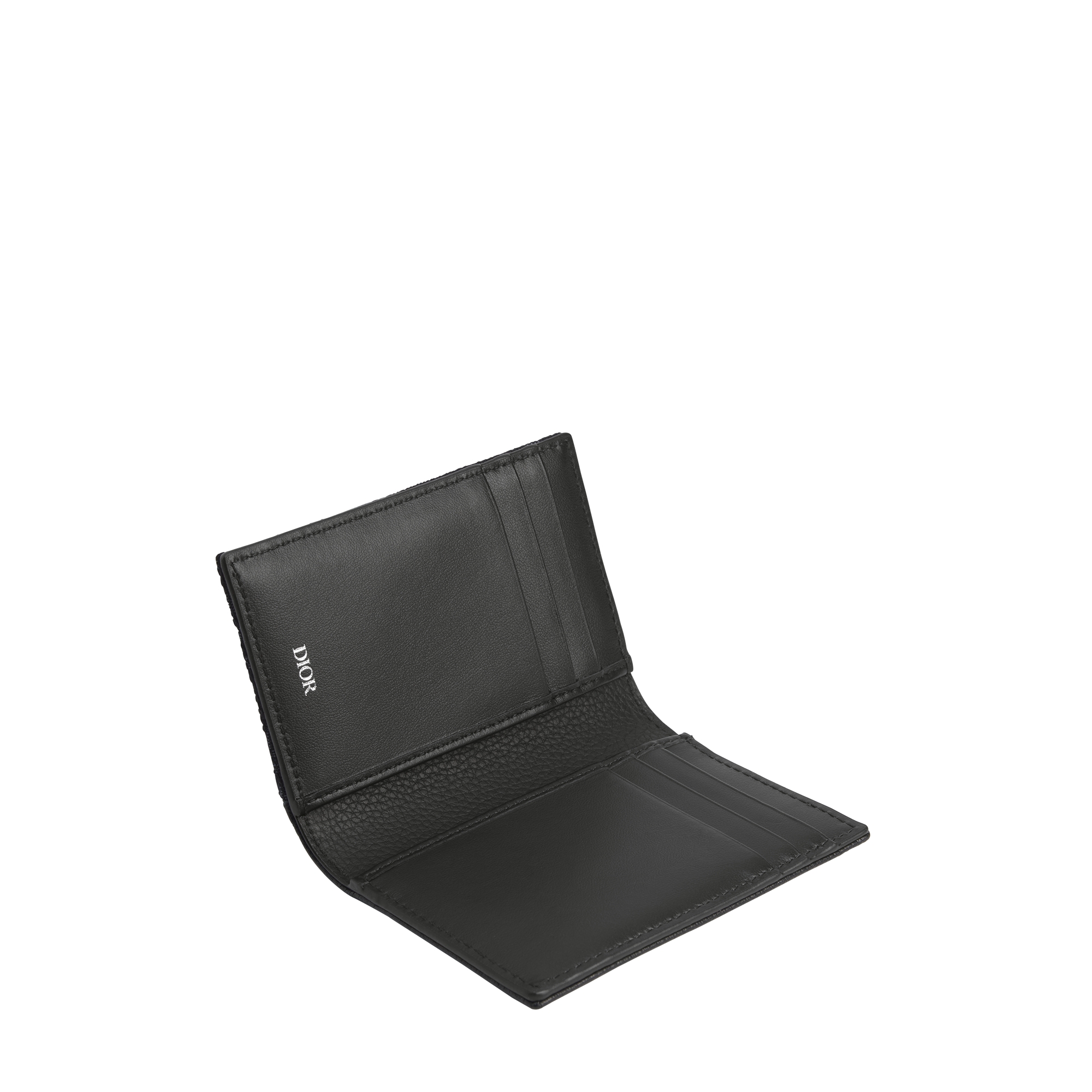 Saddle Bifold Card Holder Black Grained Calfskin and Black Dior Oblique Jacquard Marquetry E07