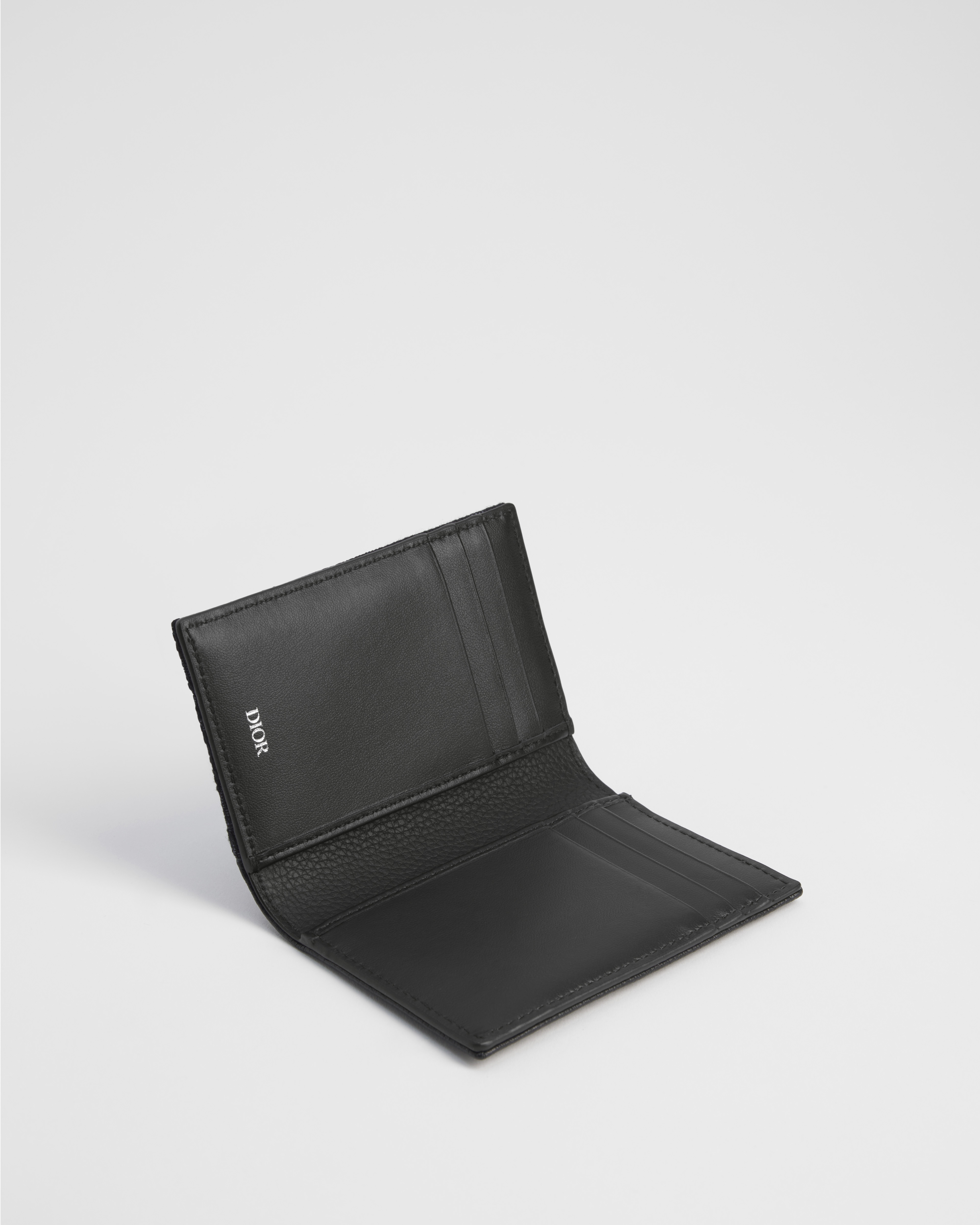 Porte-cartes à deux volets Saddle Marqueterie de cuir de veau grainé noir et toile jacquard Dior Oblique noir E07