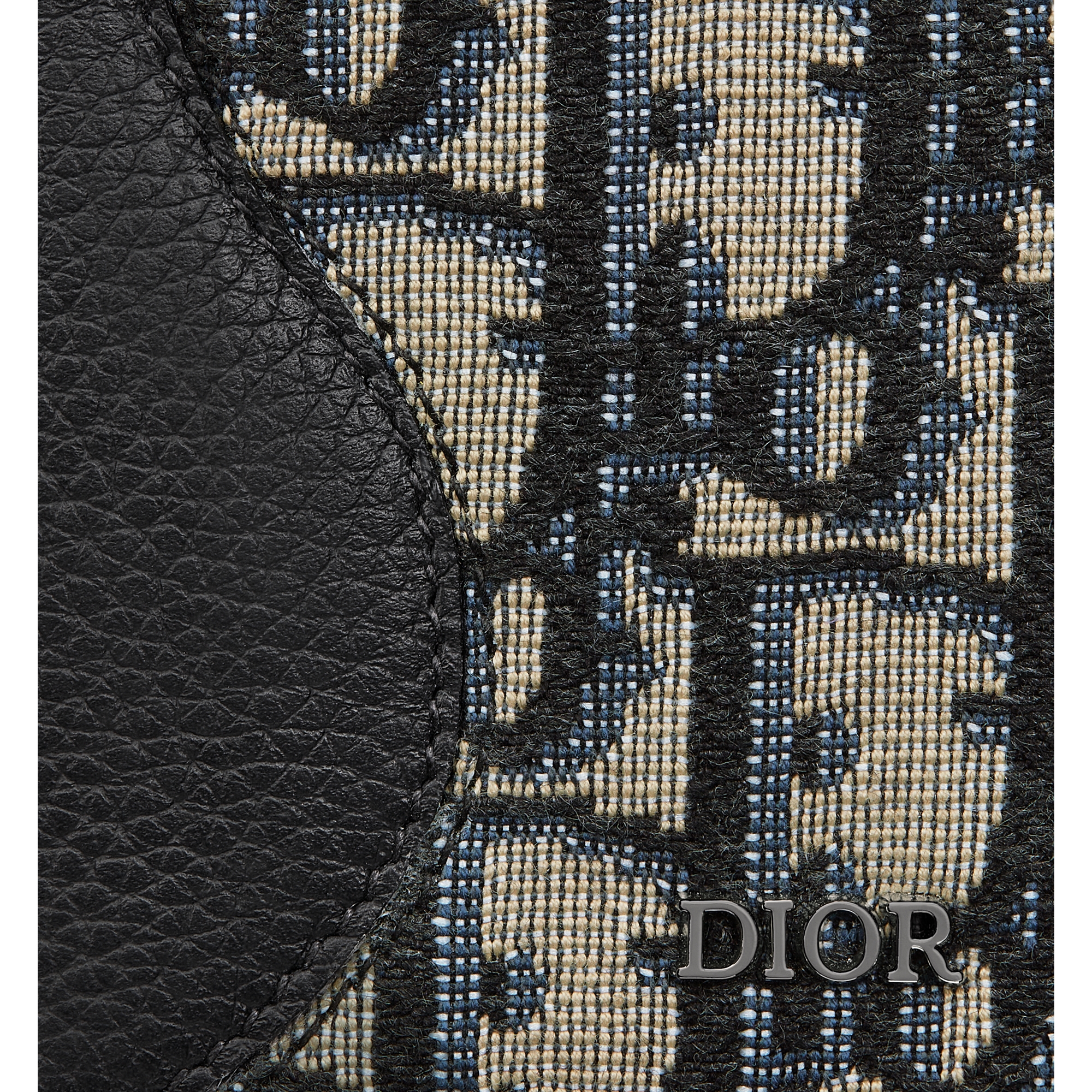 Saddle Vertical Bifold Card Holder Black Grained Calfskin Marquetry with Beige and Black Dior Oblique Jacquard E09