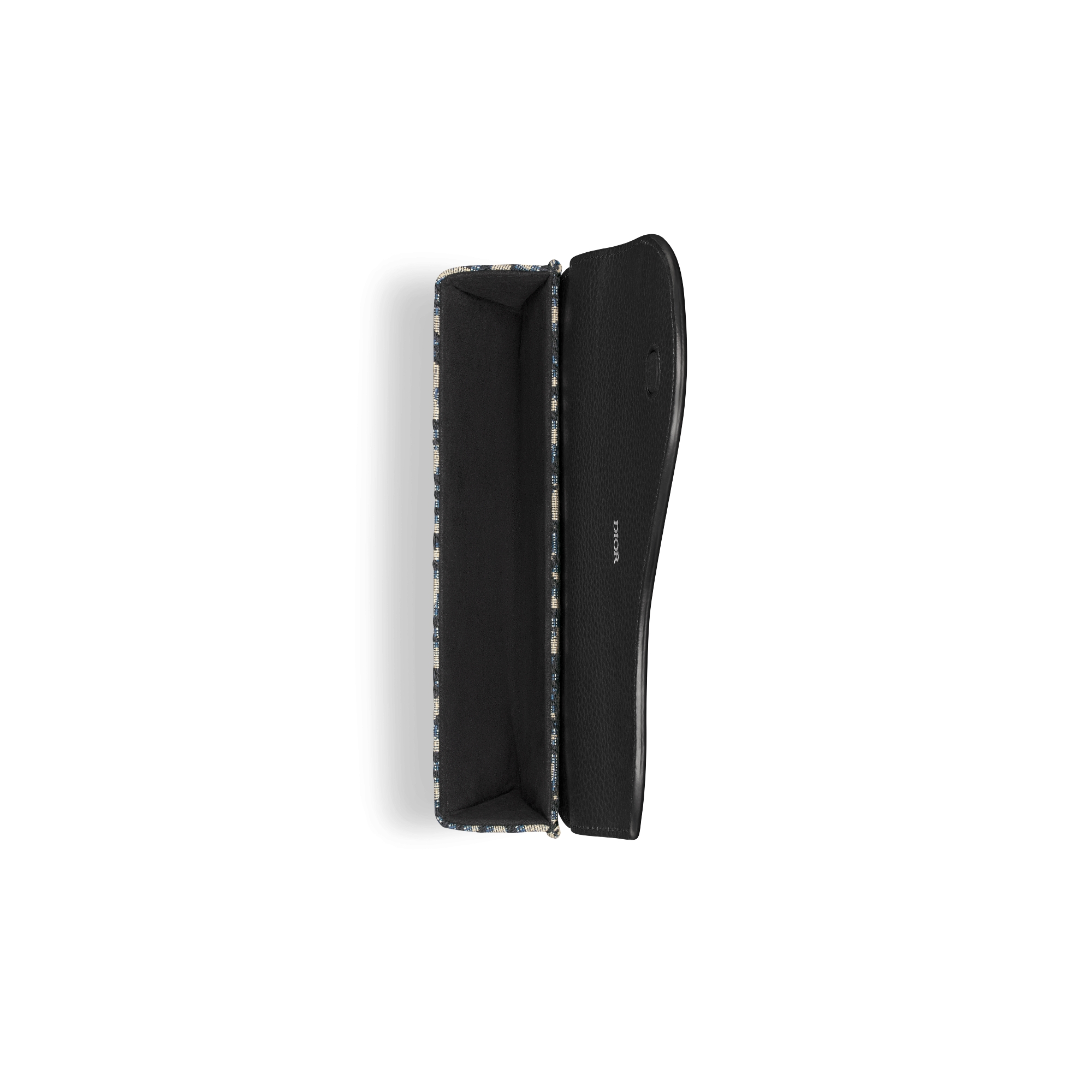 Saddle Brillenetui Dior Oblique Jacquard in Beige und Schwarz und genarbtes Kalbsleder in Schwarz E06