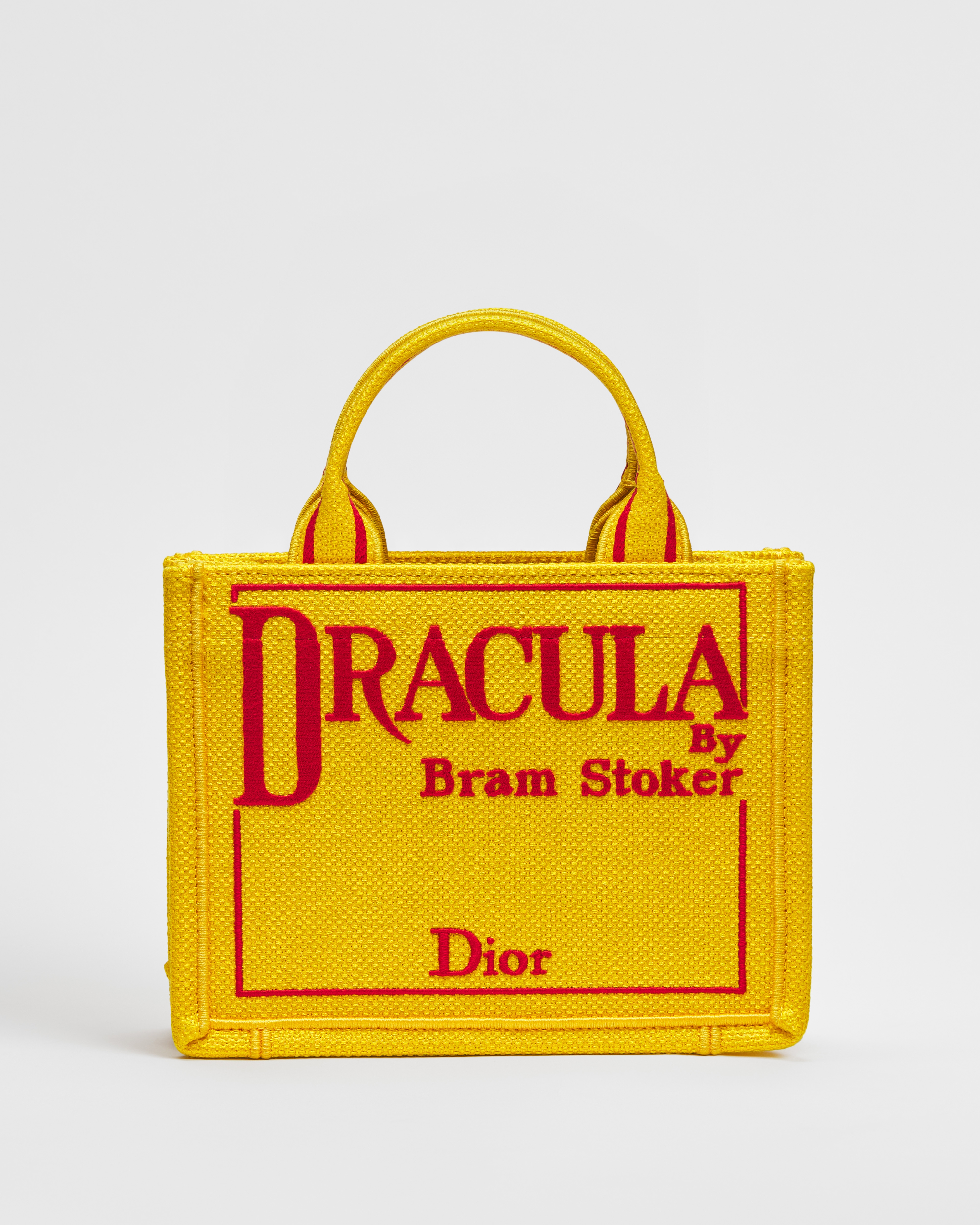Mini Dior Book Tote met schouderband Geel en rood Book Cover-borduursel (20 x 15,5 x 6 cm) E01
