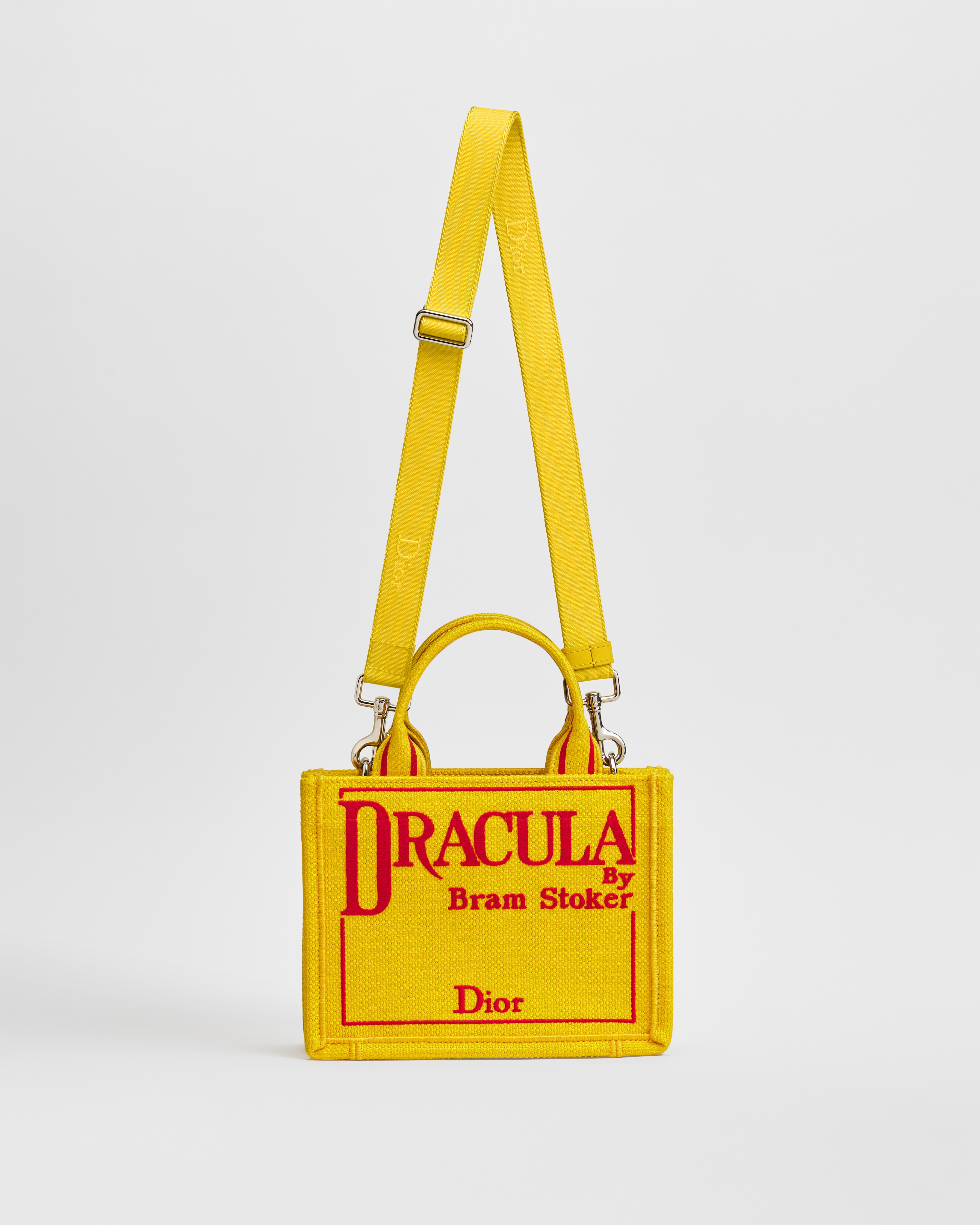 Mini Dior Book Tote mit Schulterriemen Book Cover-Stickerei in Gelb und Rot (20 x 15,5 x 6 cm) E07