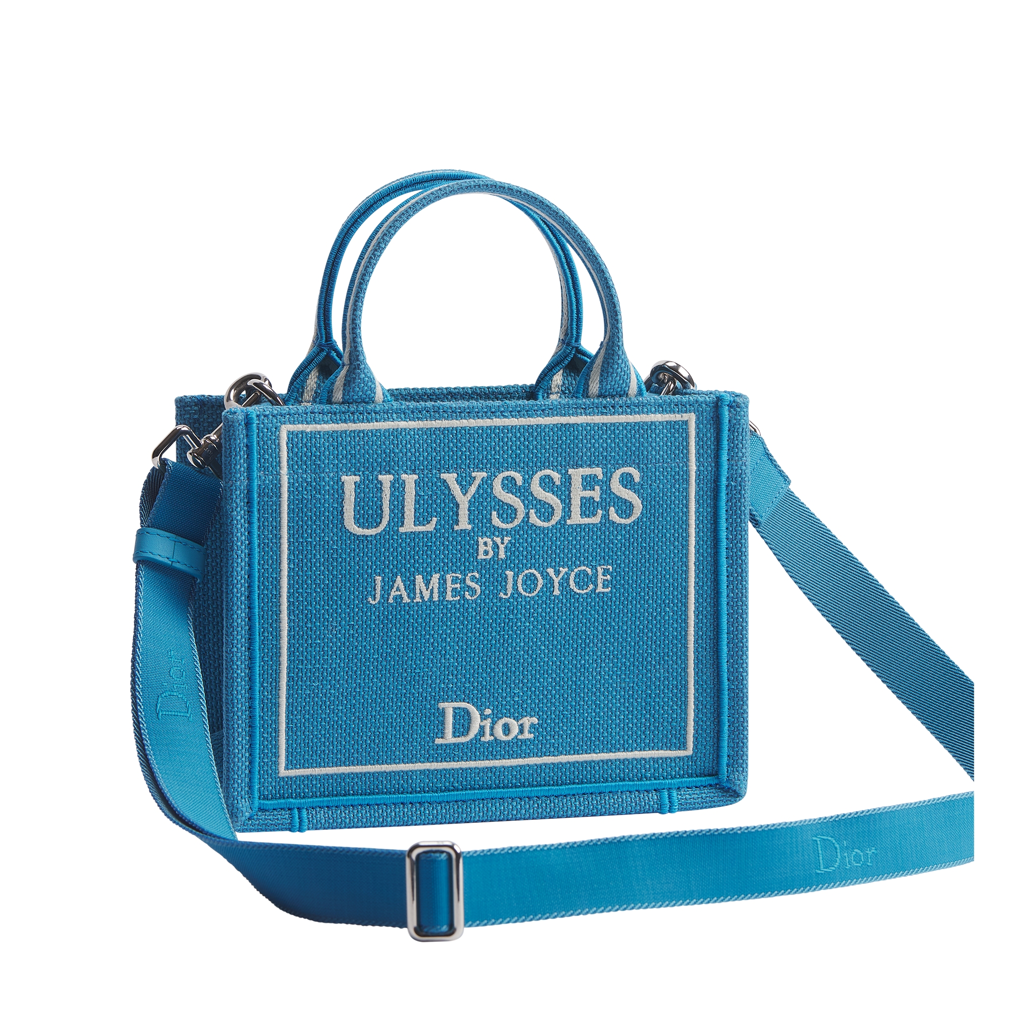 Mini Dior Book Tote with Strap Light Blue and White Book Cover Embroidery (20 x 15.5 x 6 cm) E03