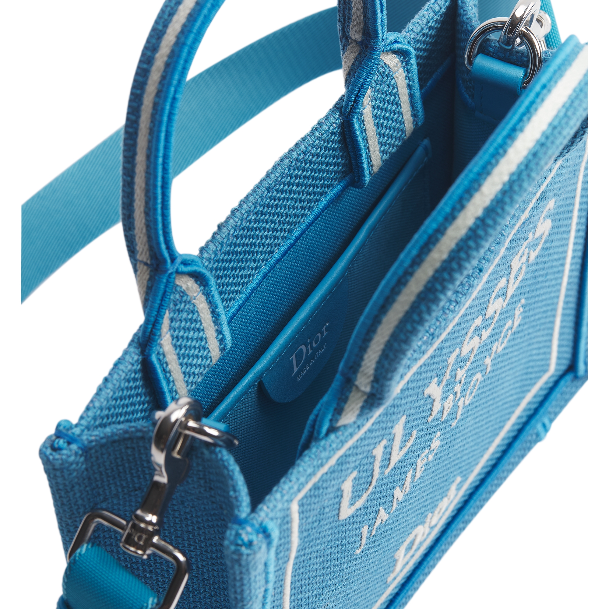 Mini Dior Book Tote with Strap Light Blue and White Book Cover Embroidery (20 x 15.5 x 6 cm) E06