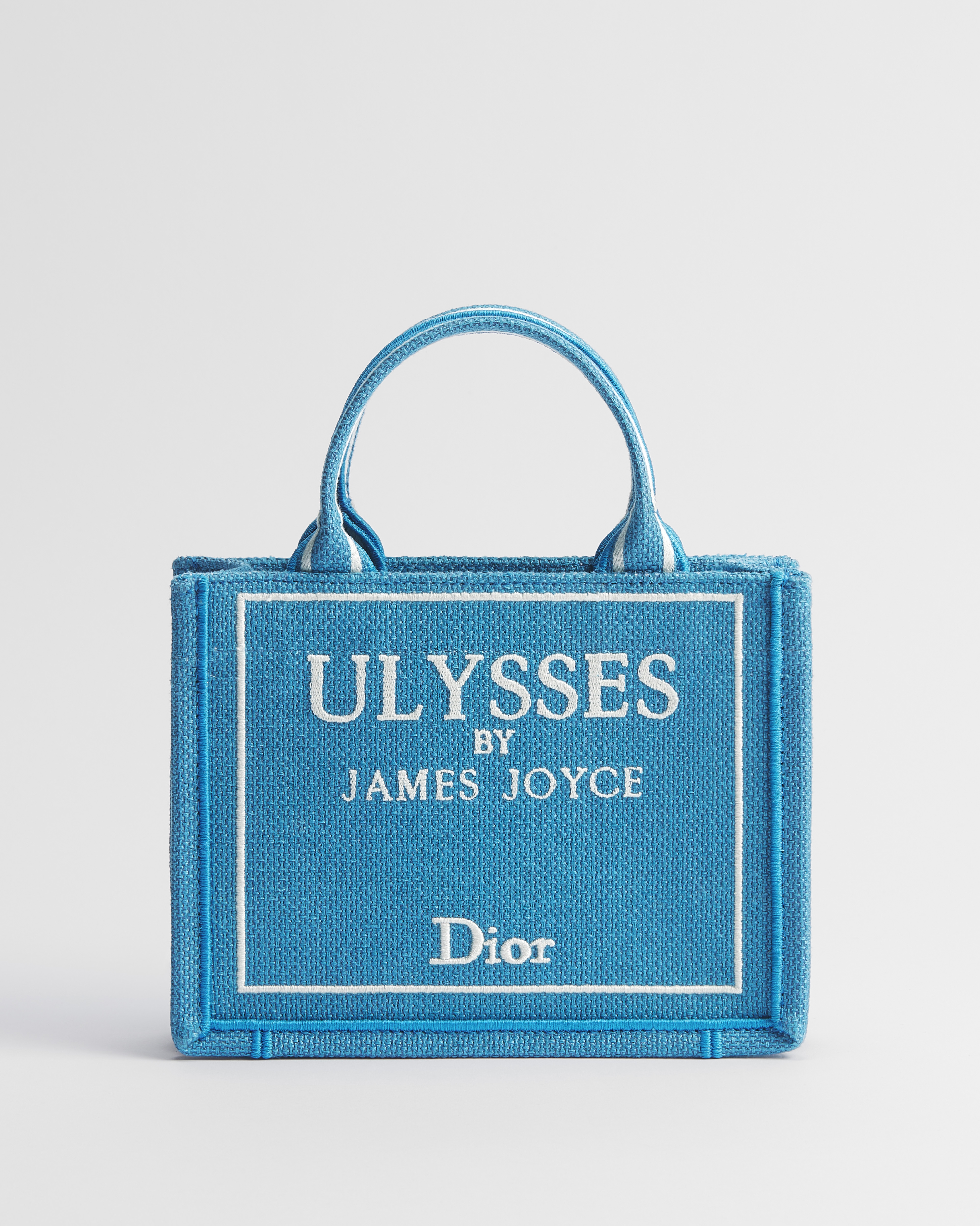 Mini Dior Book Tote mit Schulterriemen Book Cover-Stickerei in Hellblau und Weiß (20 x 15,5 x 6 cm) E01