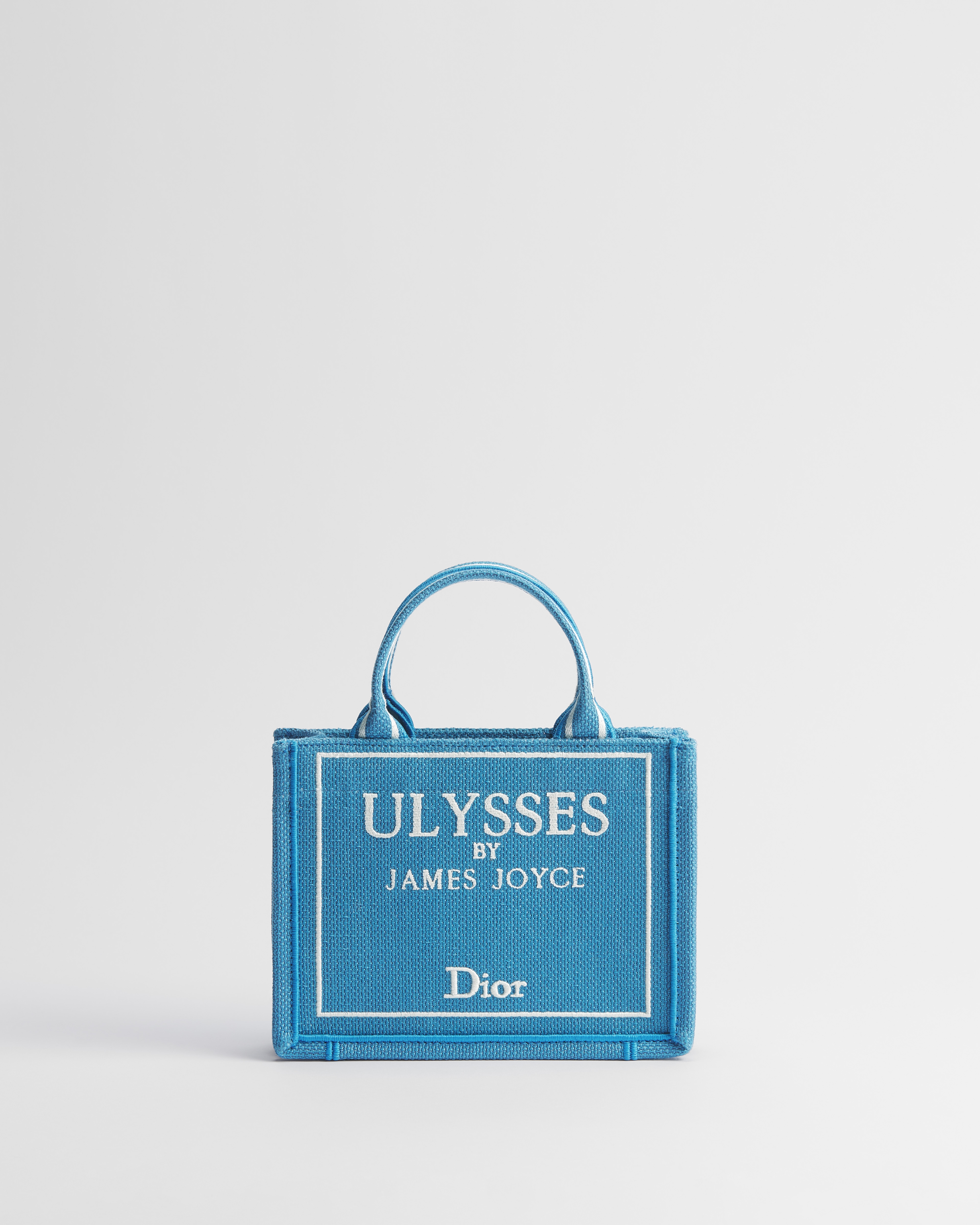 Mini Dior Book Tote with Strap Light Blue and White Book Cover Embroidery (20 x 15.5 x 6 cm) E01