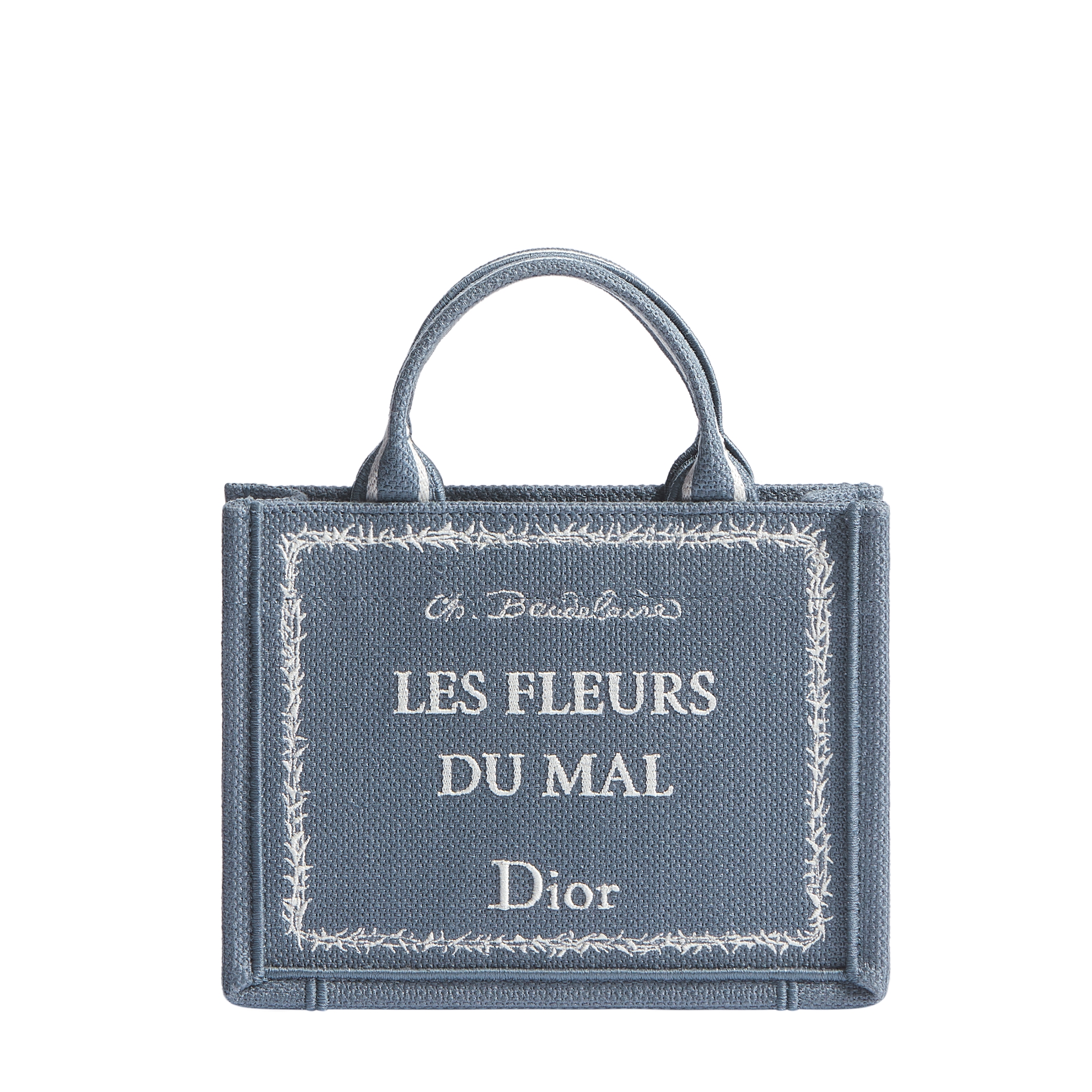 Mini Dior Book Tote with Strap Blue and White Book Cover Embroidery (20 x 15.5 x 6 cm) E01