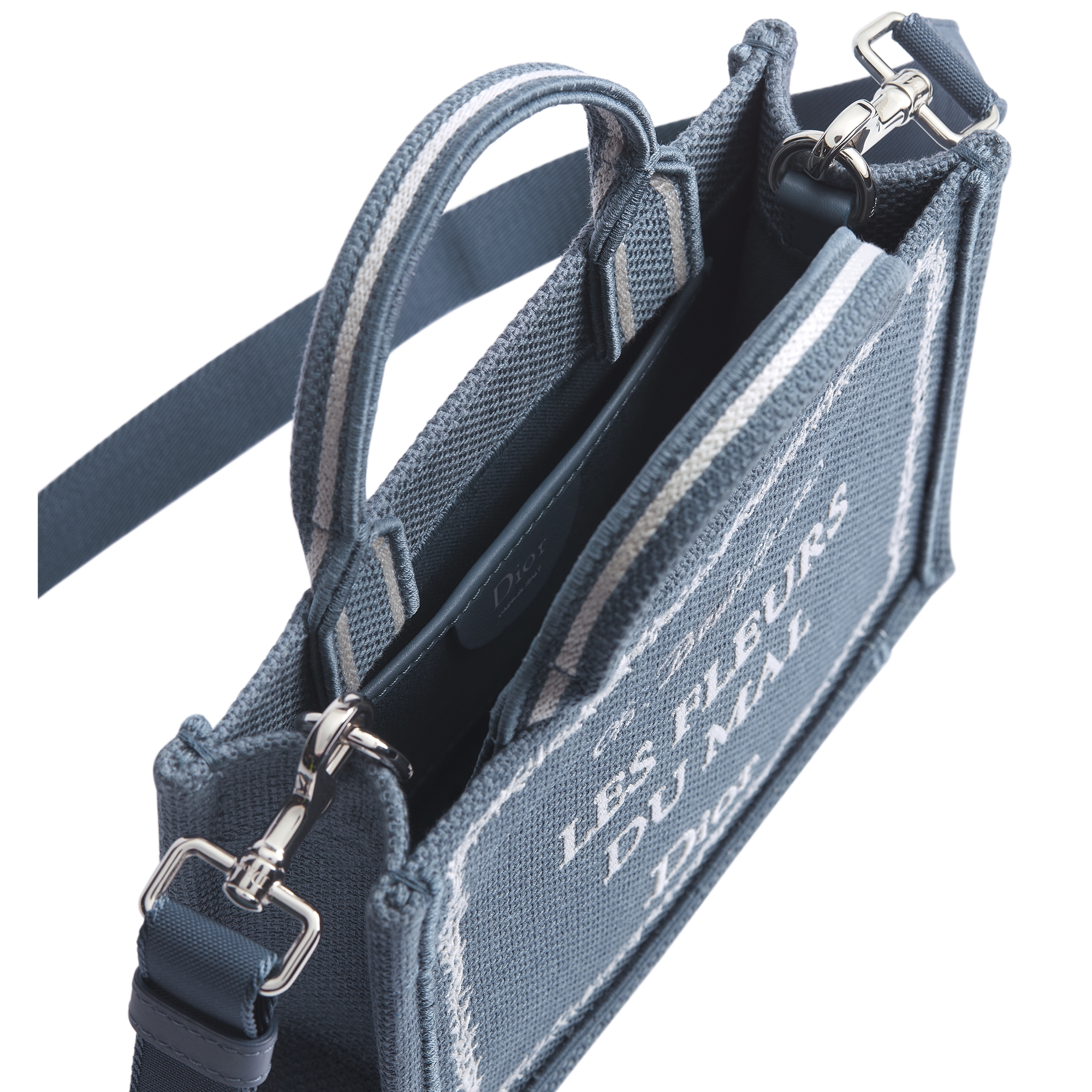 Mini Dior Book Tote with Strap Blue and White Book Cover Embroidery (20 x 15.5 x 6 cm) E06