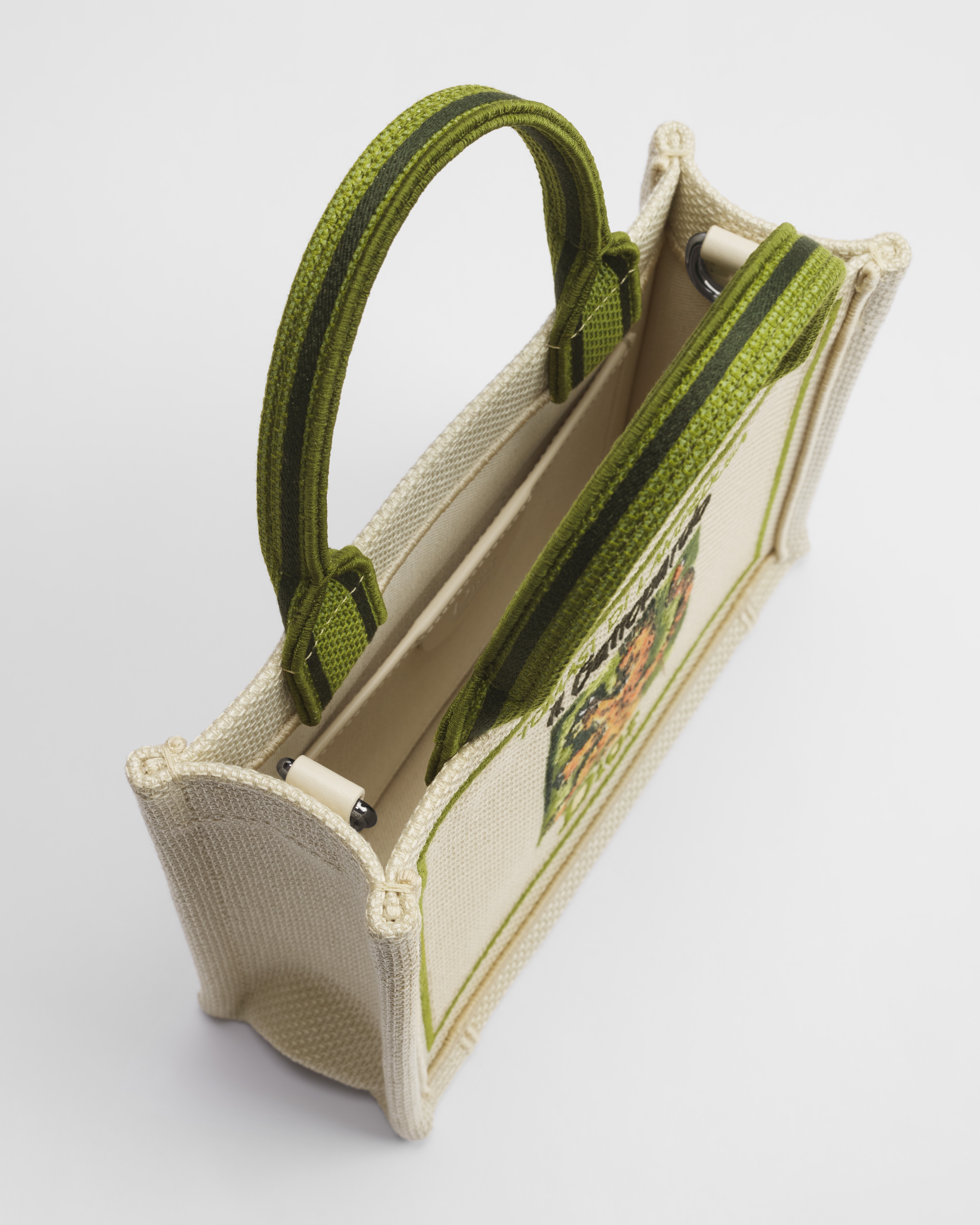 Mini Dior Book Tote met schouderband Beige, veelkleurig Book Cover-borduursel (20,5 x 16 x 7 cm) E06