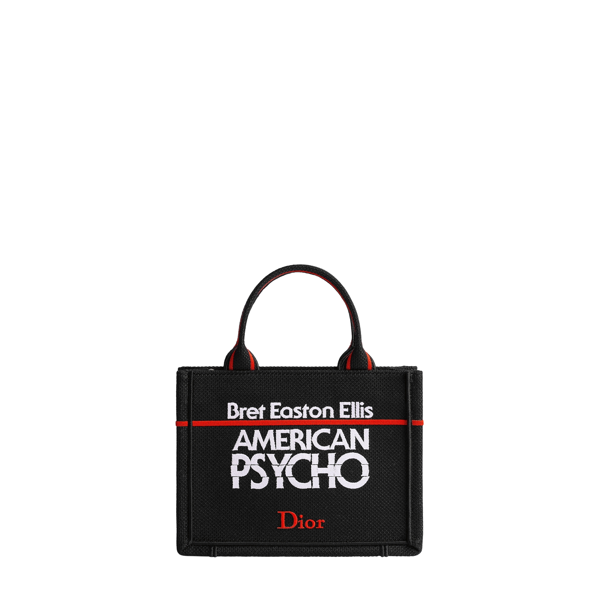 Mini Dior Book Tote with Strap Black, White and Red Book Cover Embroidery (20.5 x 16 x 7 cm) E01