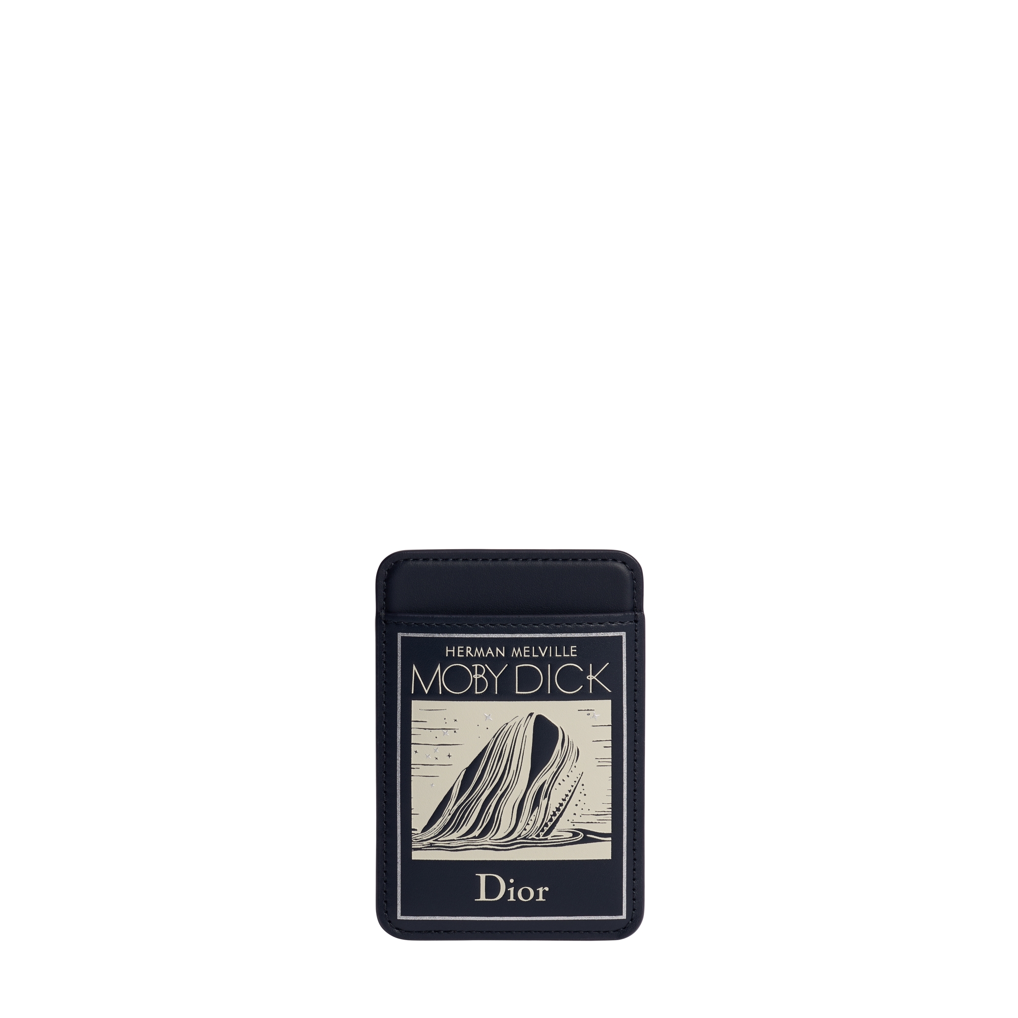 Magnetic Card Holder Navy Blue Calfskin with Ecru and Silver-Tone