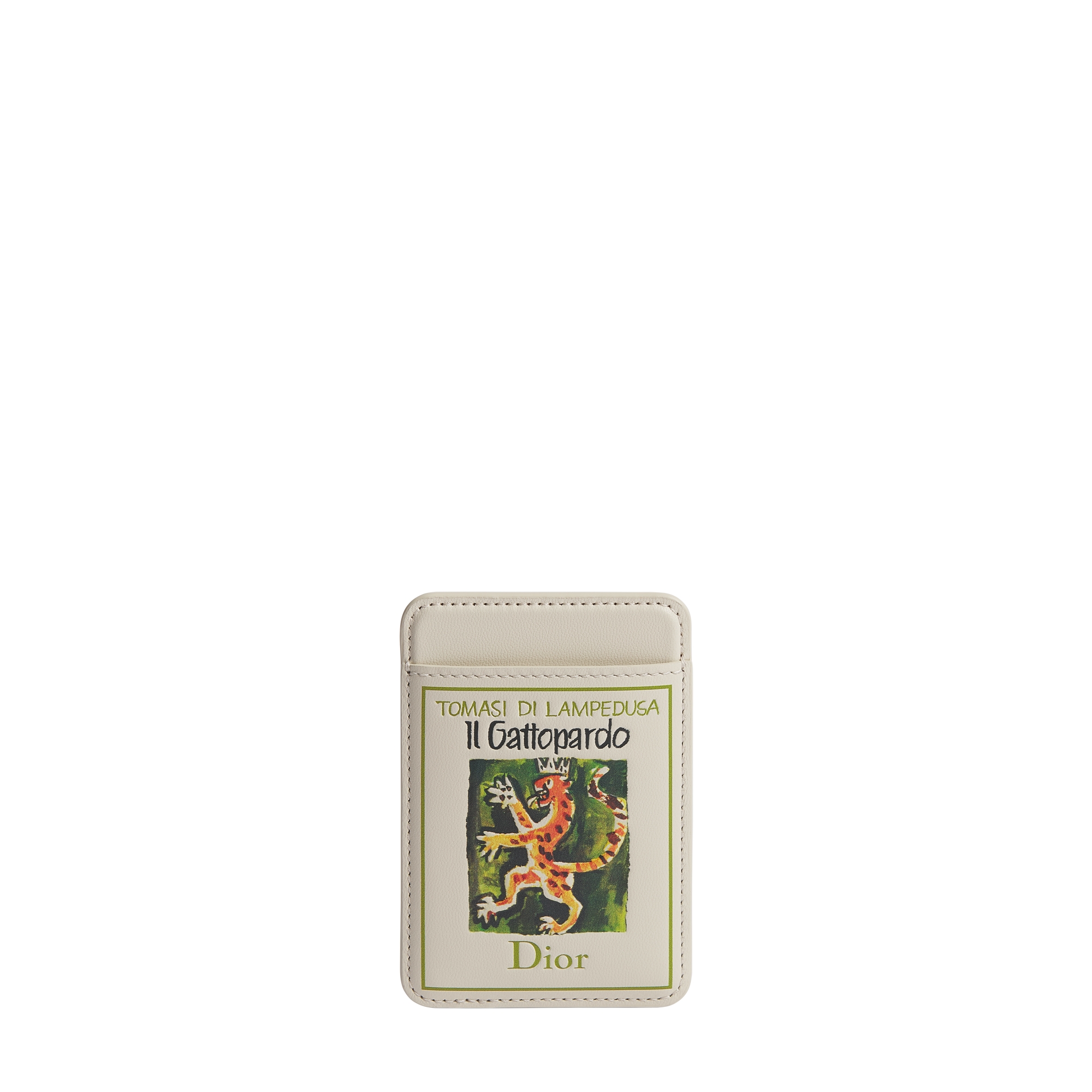 Magnetic Card Holder Beige Calfskin with Multicolor Embossed Book Cover E01