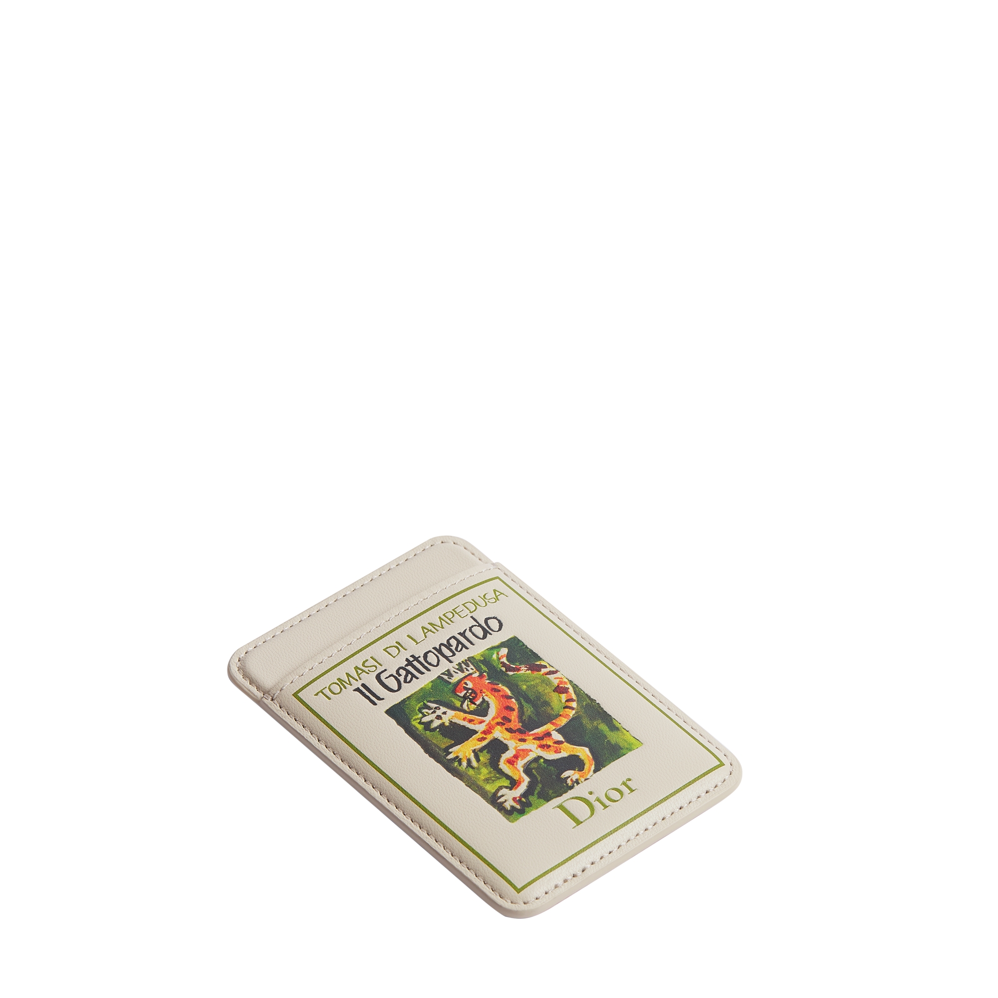 Magnetic Card Holder Beige Calfskin with Multicolor Embossed Book Cover E03