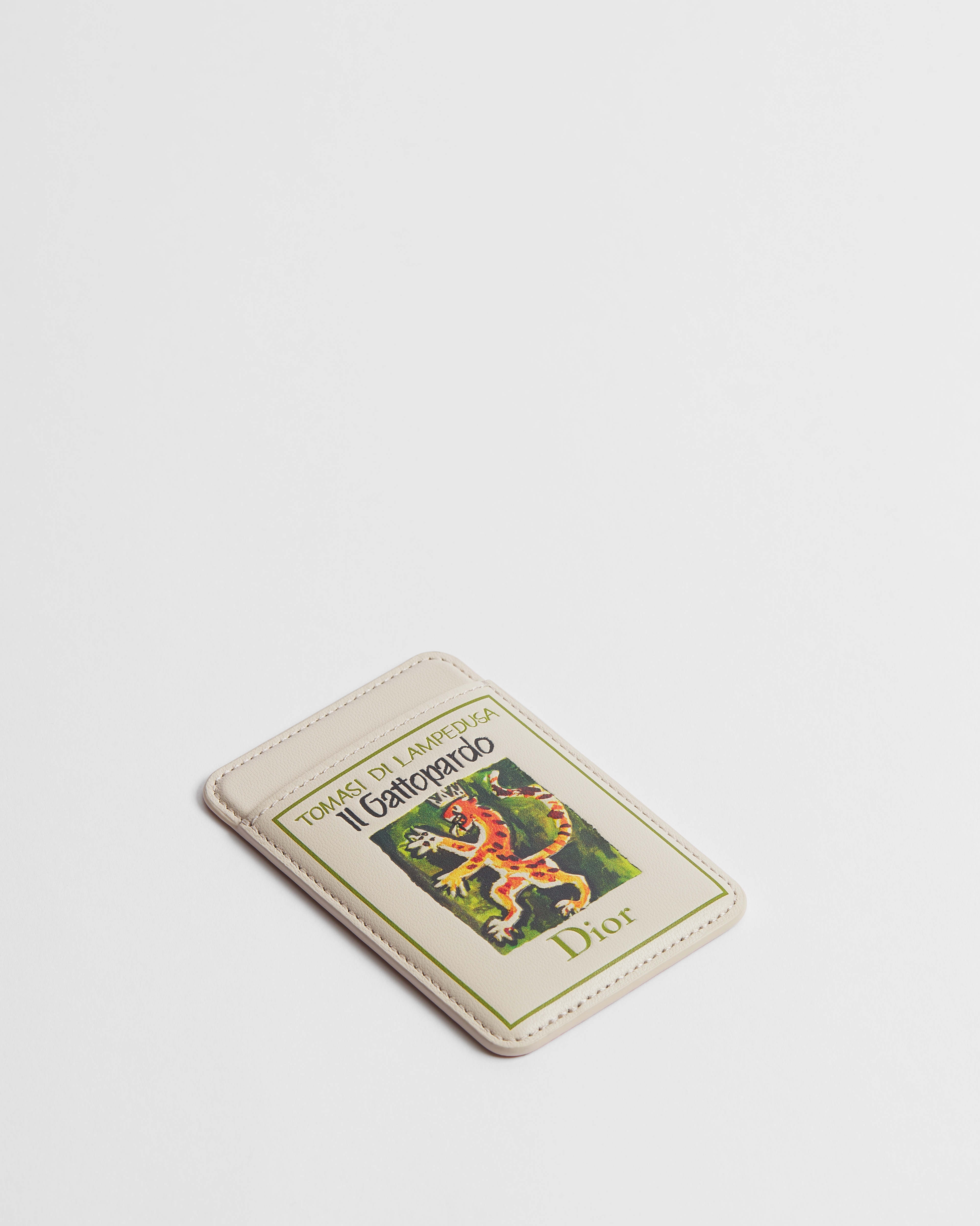 Magnetic Card Holder Beige Calfskin with Multicolor Embossed Book Cover E03