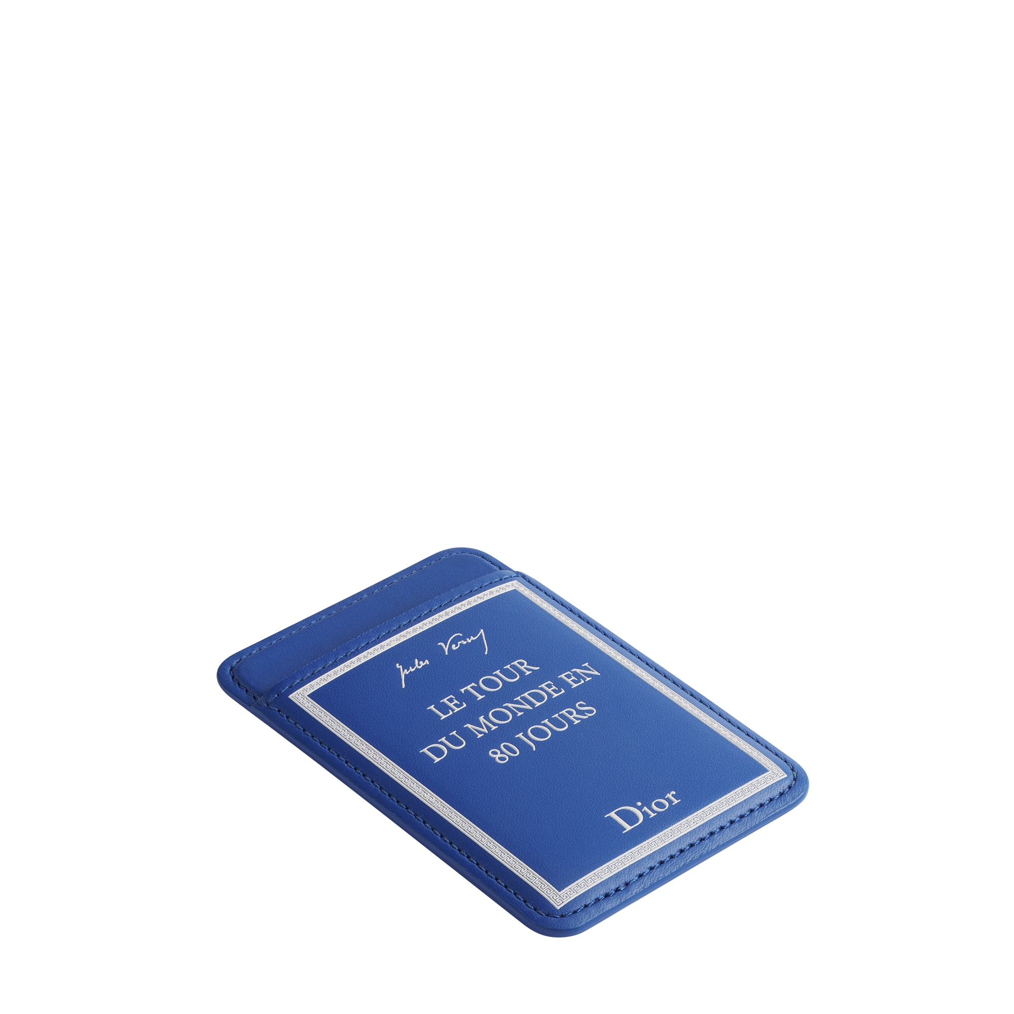 Magnetic Card Holder Blue and White Book Cover Embossed Calfskin E03