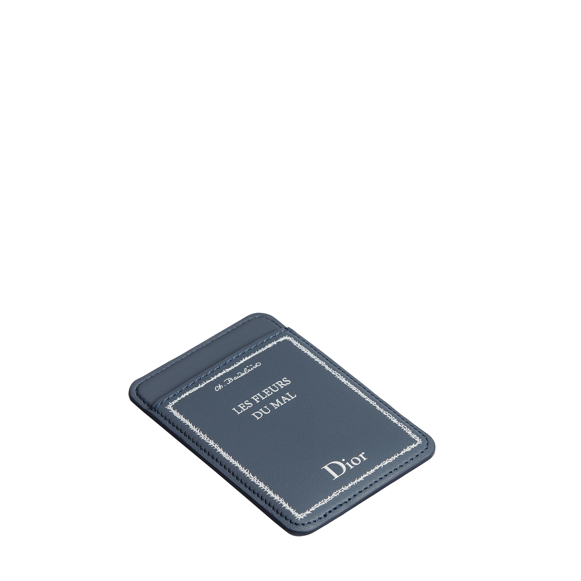 Magnetic Card Holder Blue and White Book Cover Embossed Calfskin E03