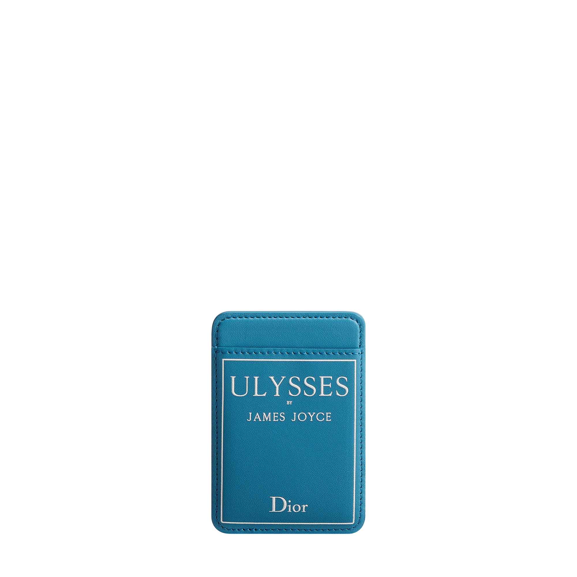 Magnetic Card Holder Light Blue and White Book Cover Embossed Calfskin E01