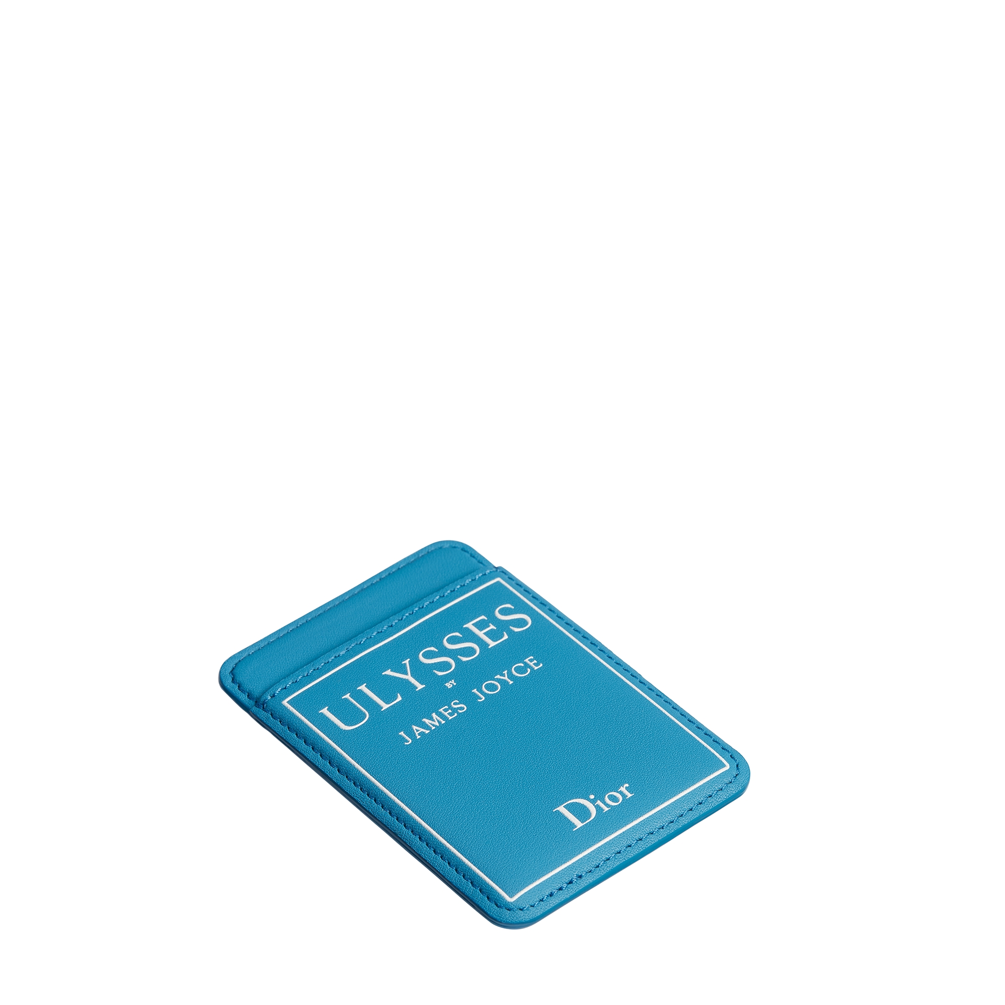 Magnetic Card Holder Light Blue and White Book Cover Embossed Calfskin E03