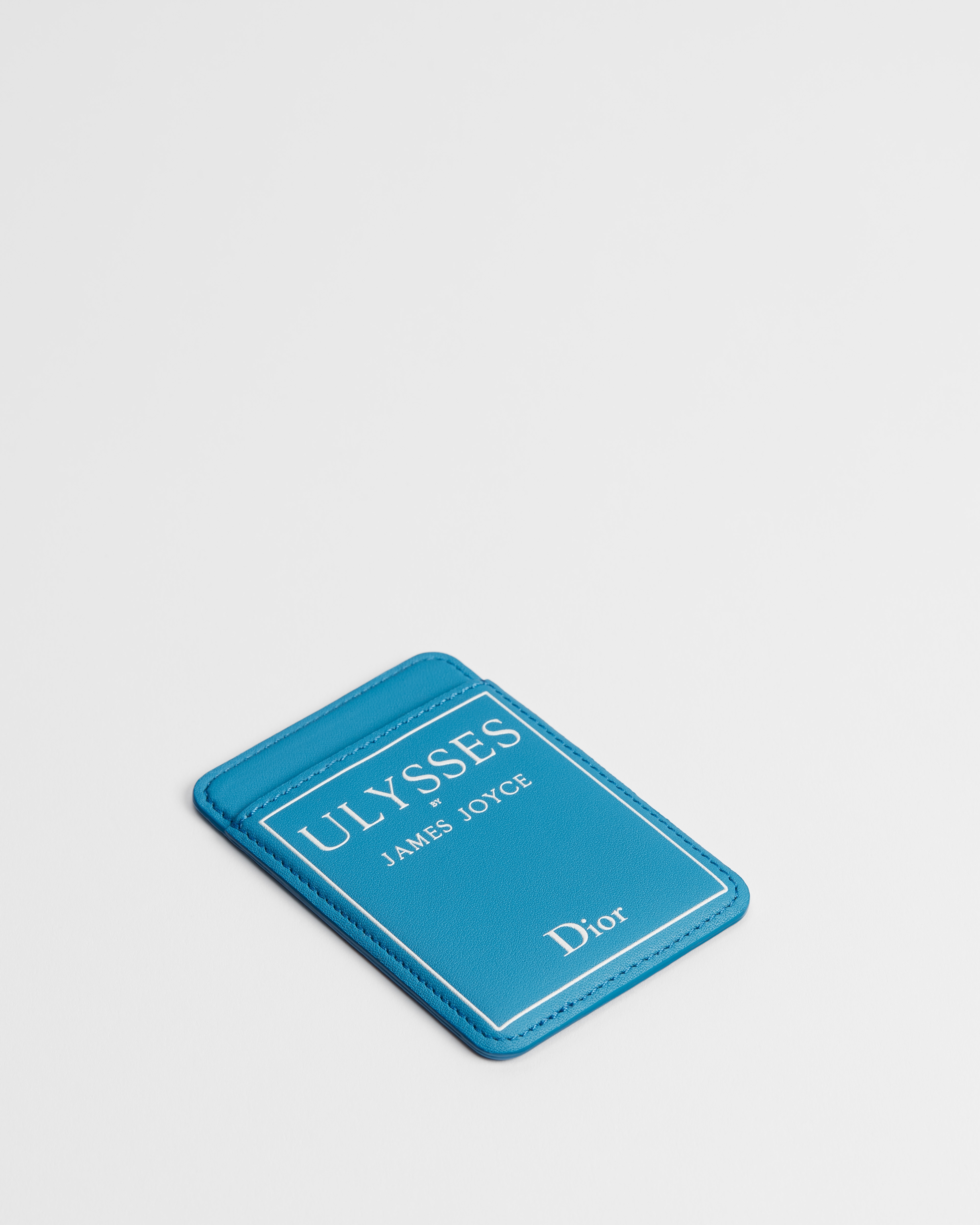 Magnetisches Kartenetui Book-Cover-Prägung auf Kalbsleder in Hellblau und Weiß E03