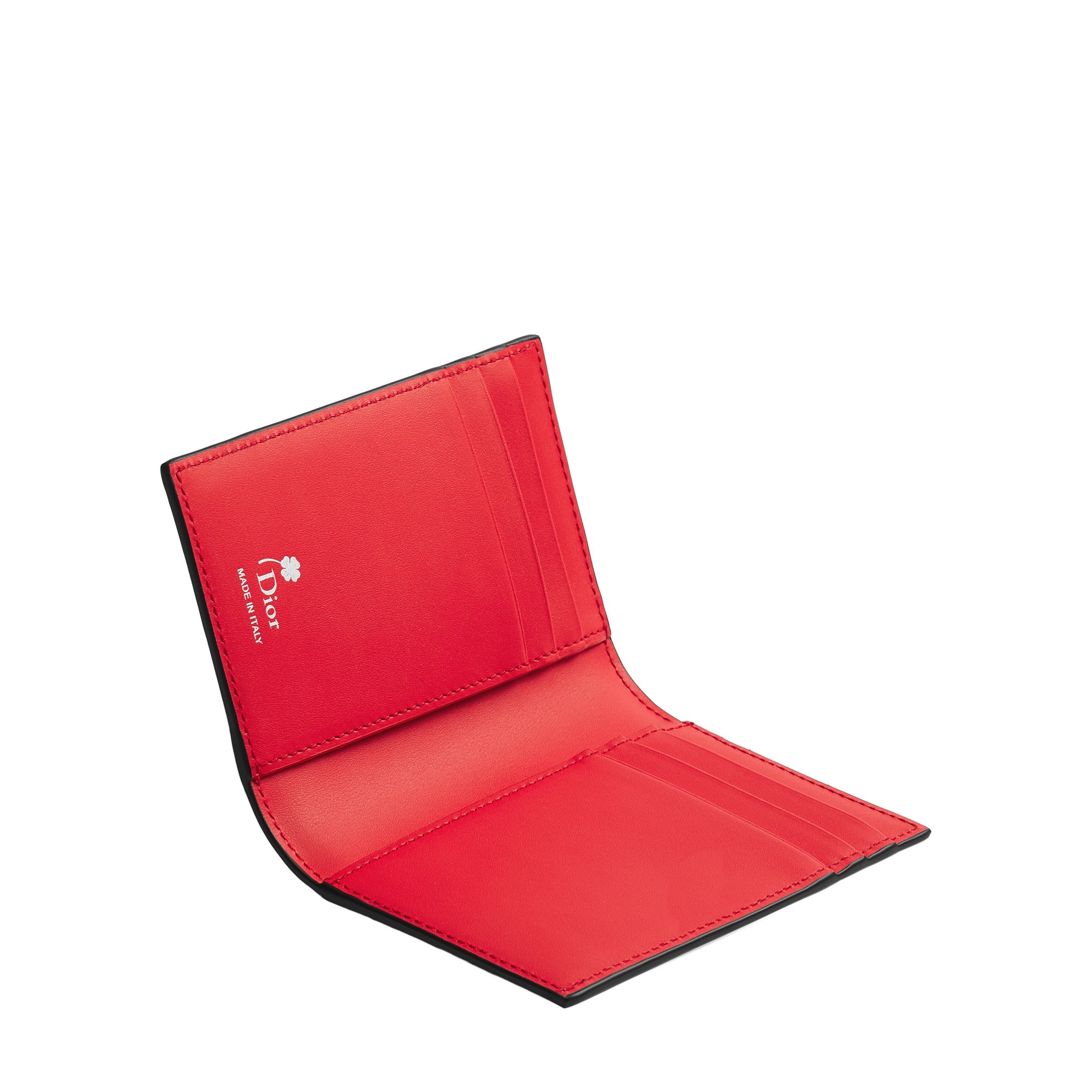 Bifold Card Holder Black, White and Red Book Cover Embossed Calfskin E06