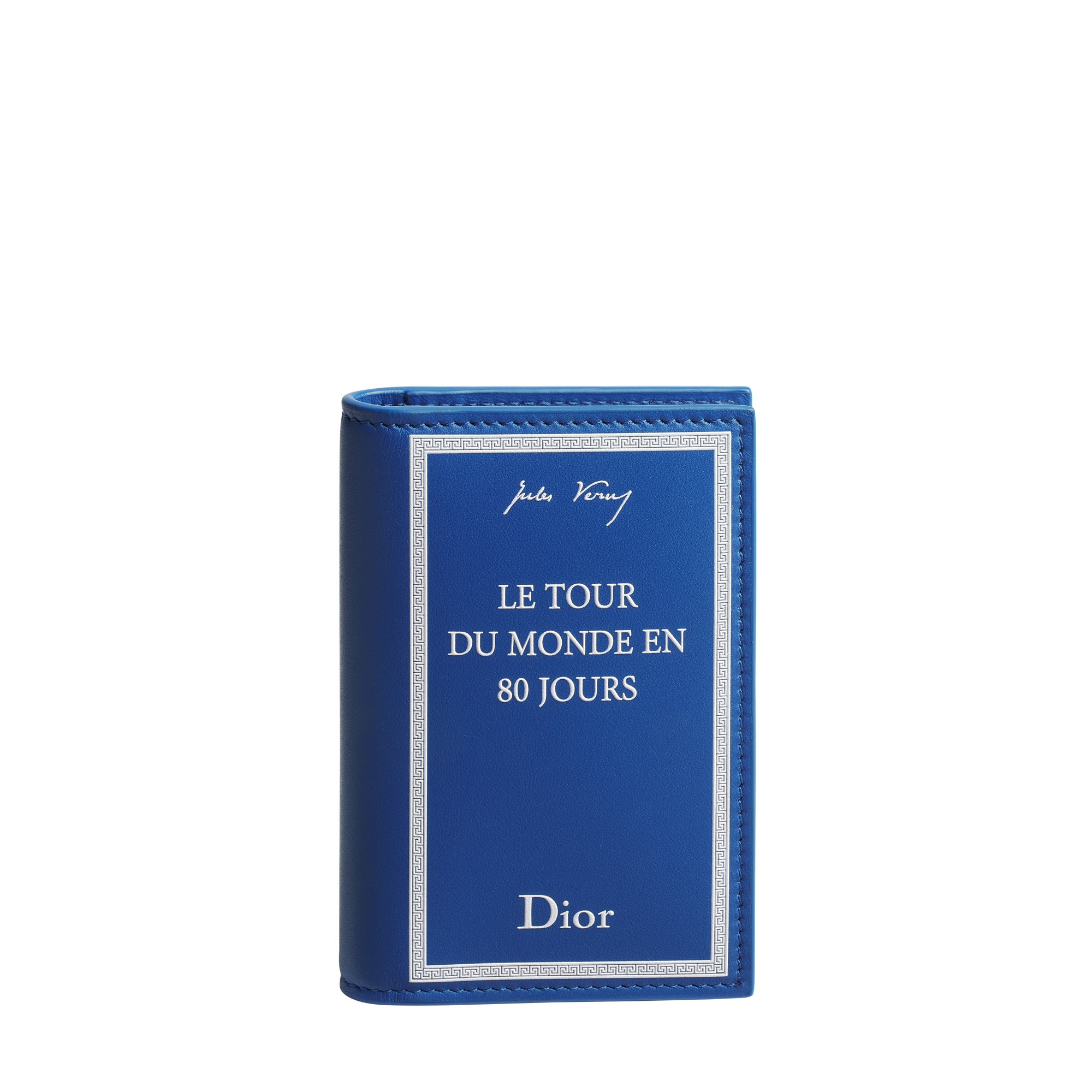 Bifold Card Holder Blue and White Book Cover Embossed Calfskin E01