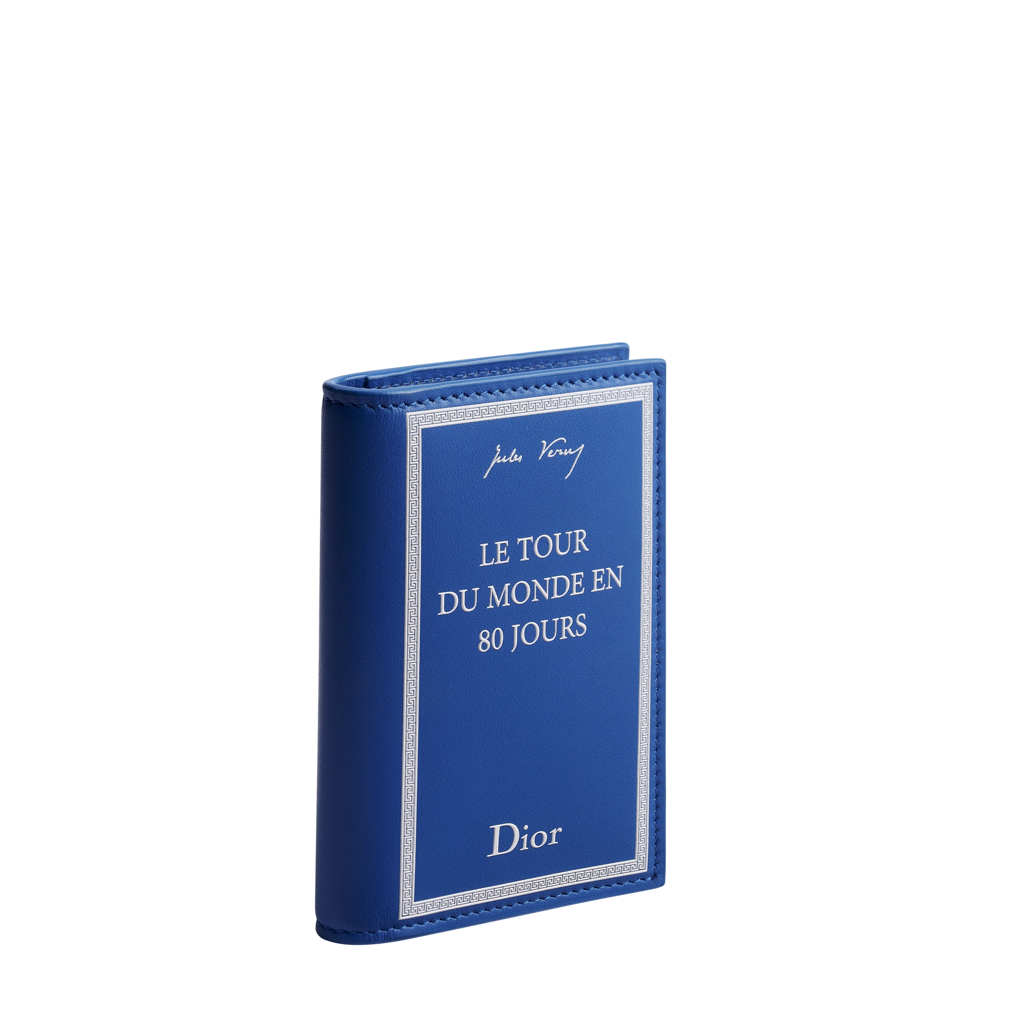 Bifold Card Holder Blue and White Book Cover Embossed Calfskin E03