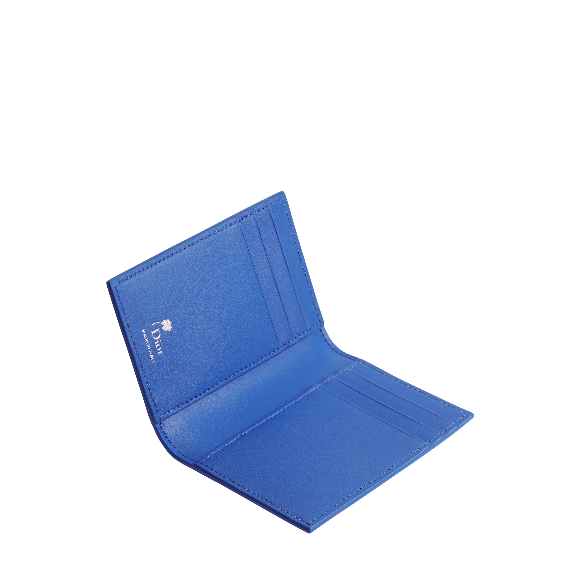 Bifold Card Holder Blue and White Book Cover Embossed Calfskin E06