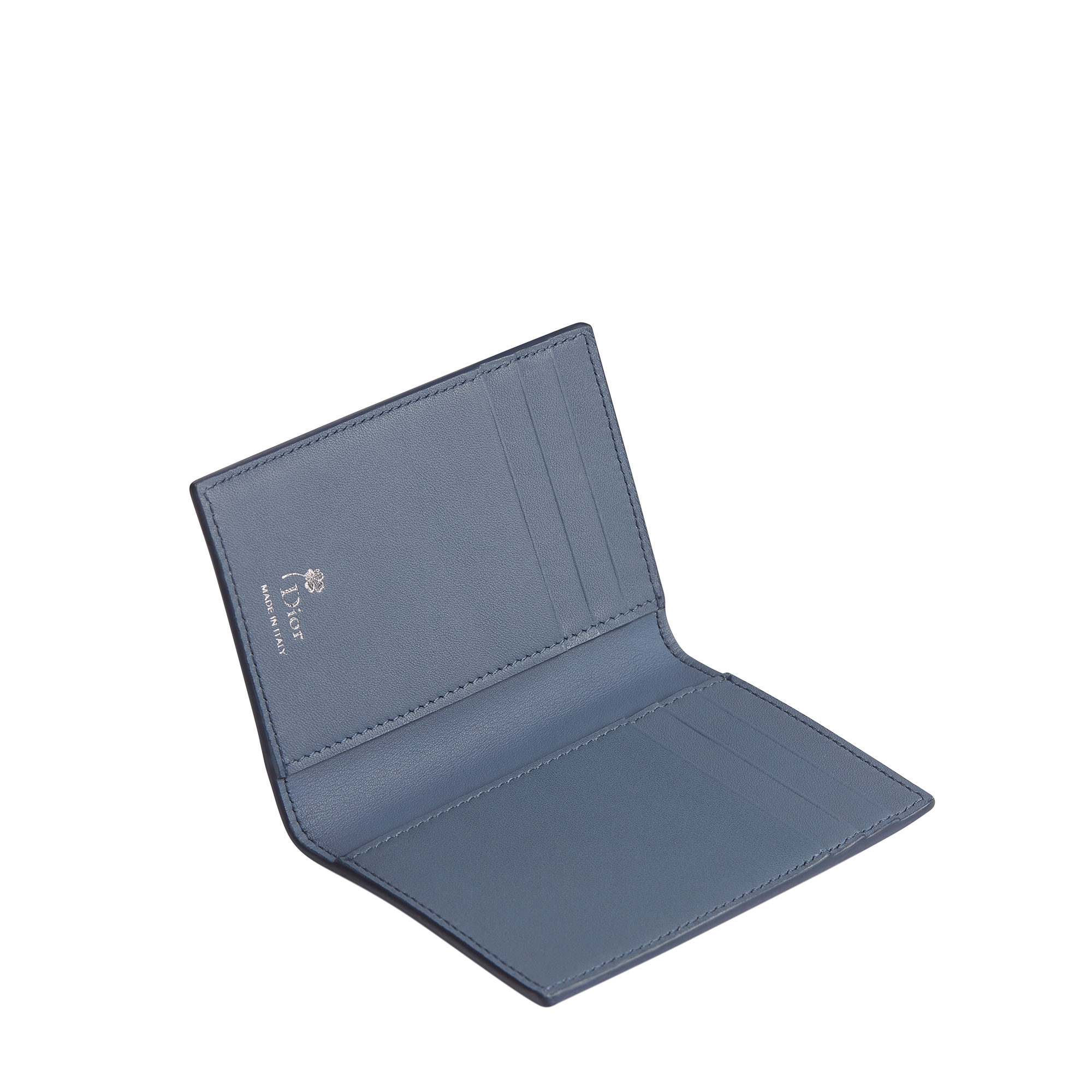 Bifold Card Holder Blue and White Book Cover Embossed Calfskin E07