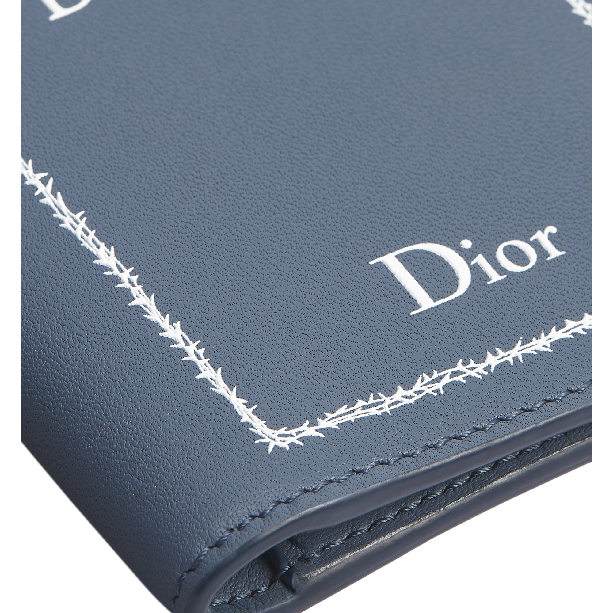 Bifold Card Holder Blue and White Book Cover Embossed Calfskin E09