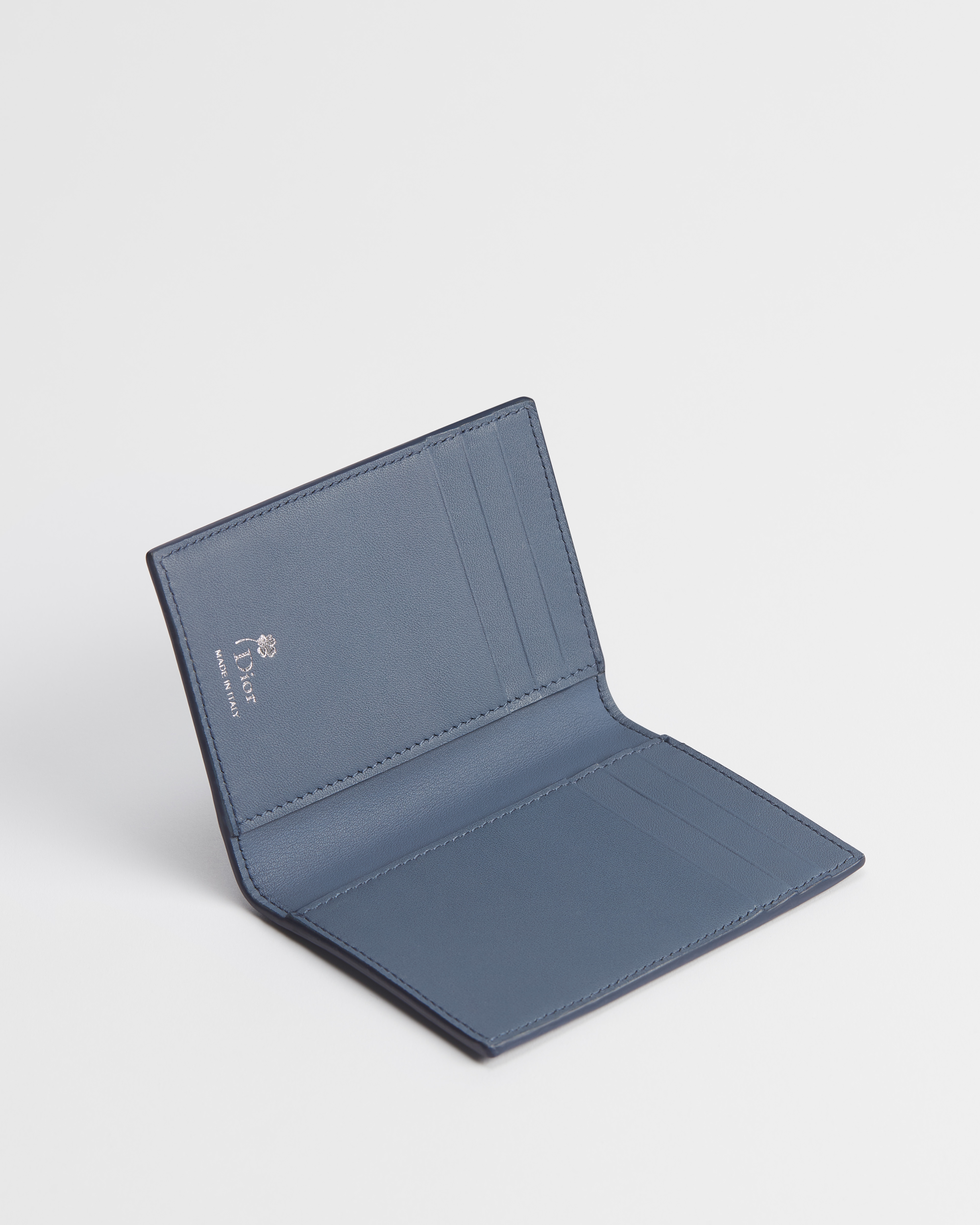 Bifold Card Holder Blue and White Book Cover Embossed Calfskin E07