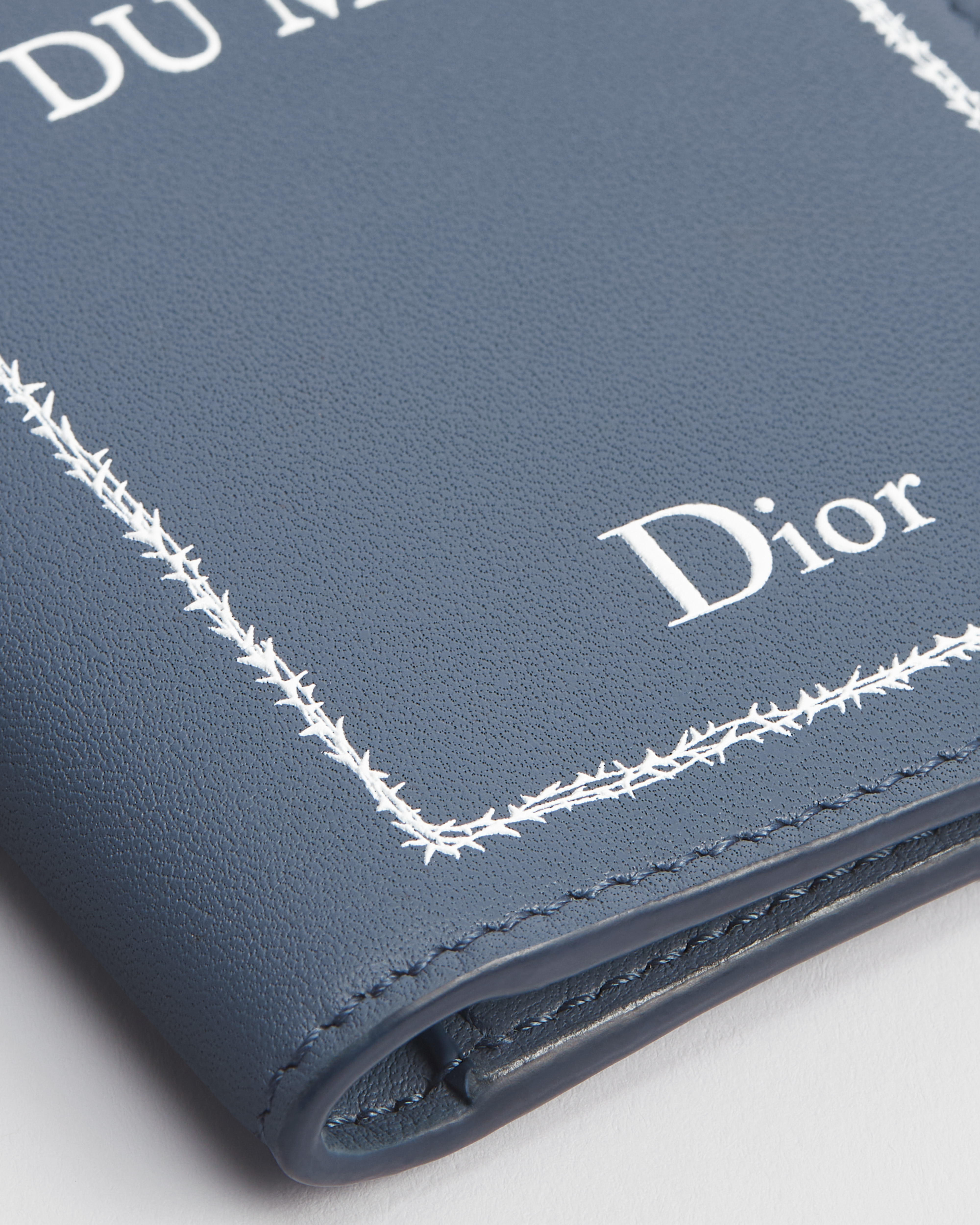 Bifold Card Holder Blue and White Book Cover Embossed Calfskin E09