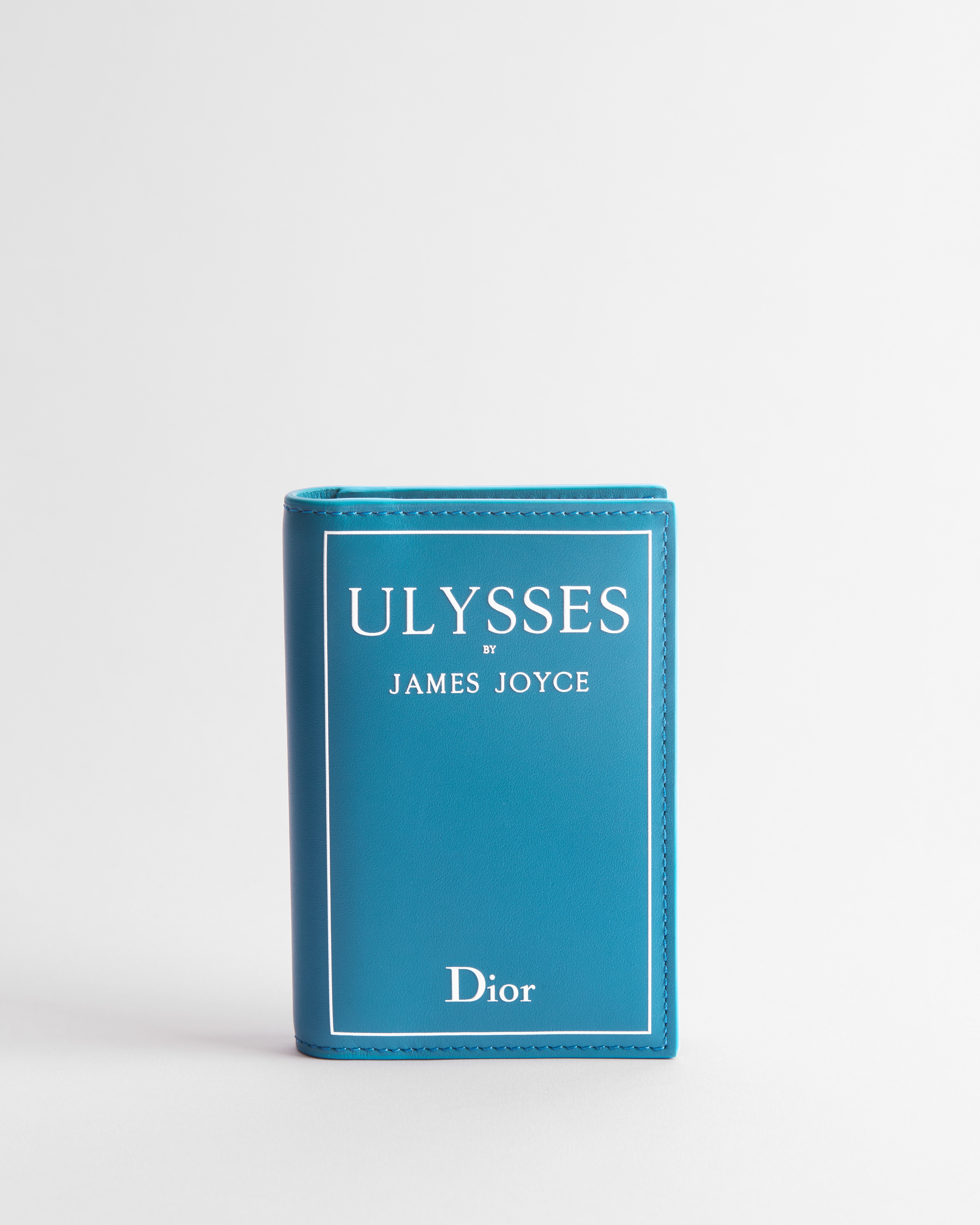 Bifold-Kartenetui Book-Cover-Prägung auf Kalbsleder in Hellblau und Weiß E01