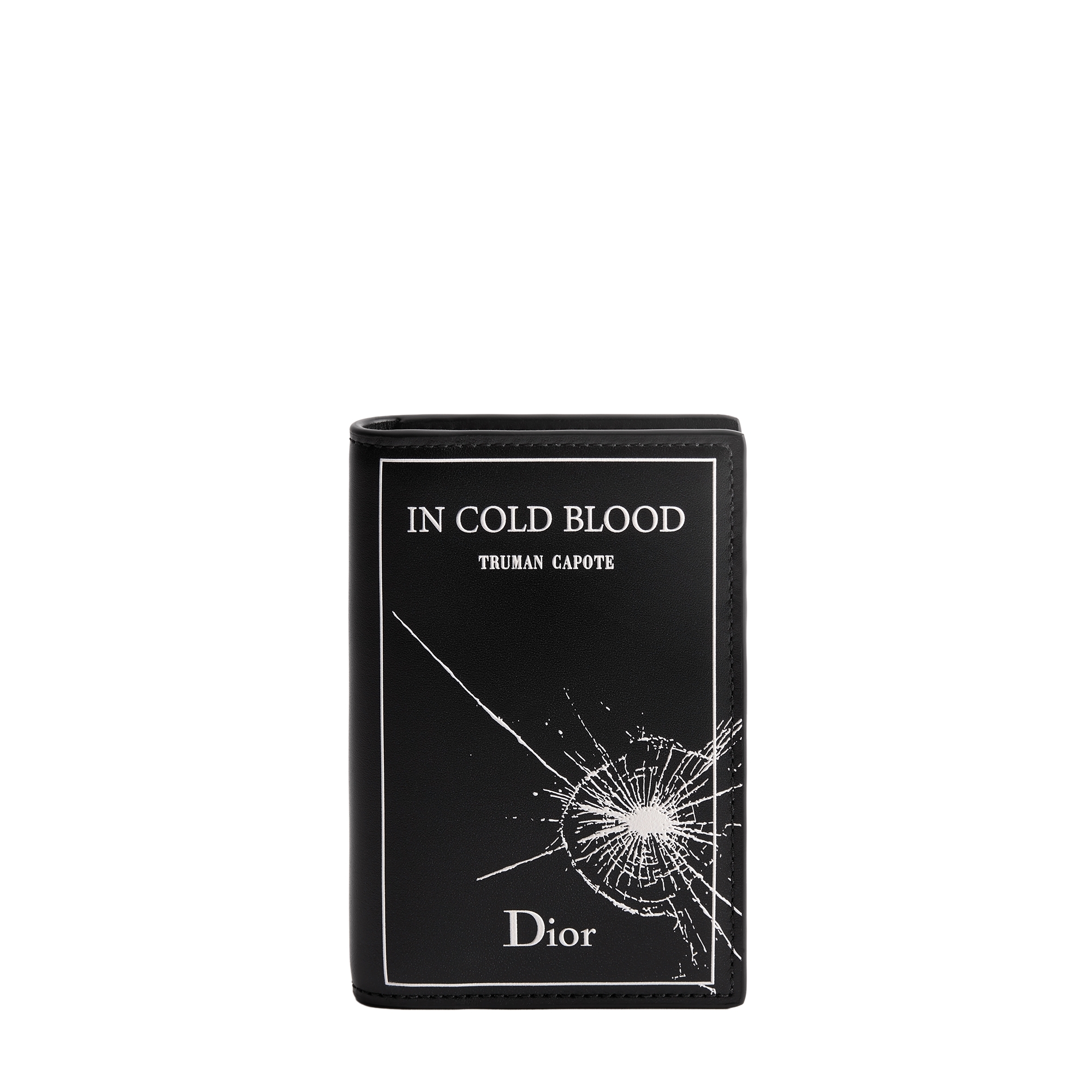 Bifold Card Holder Black and White Book Cover Embossed Calfskin E01