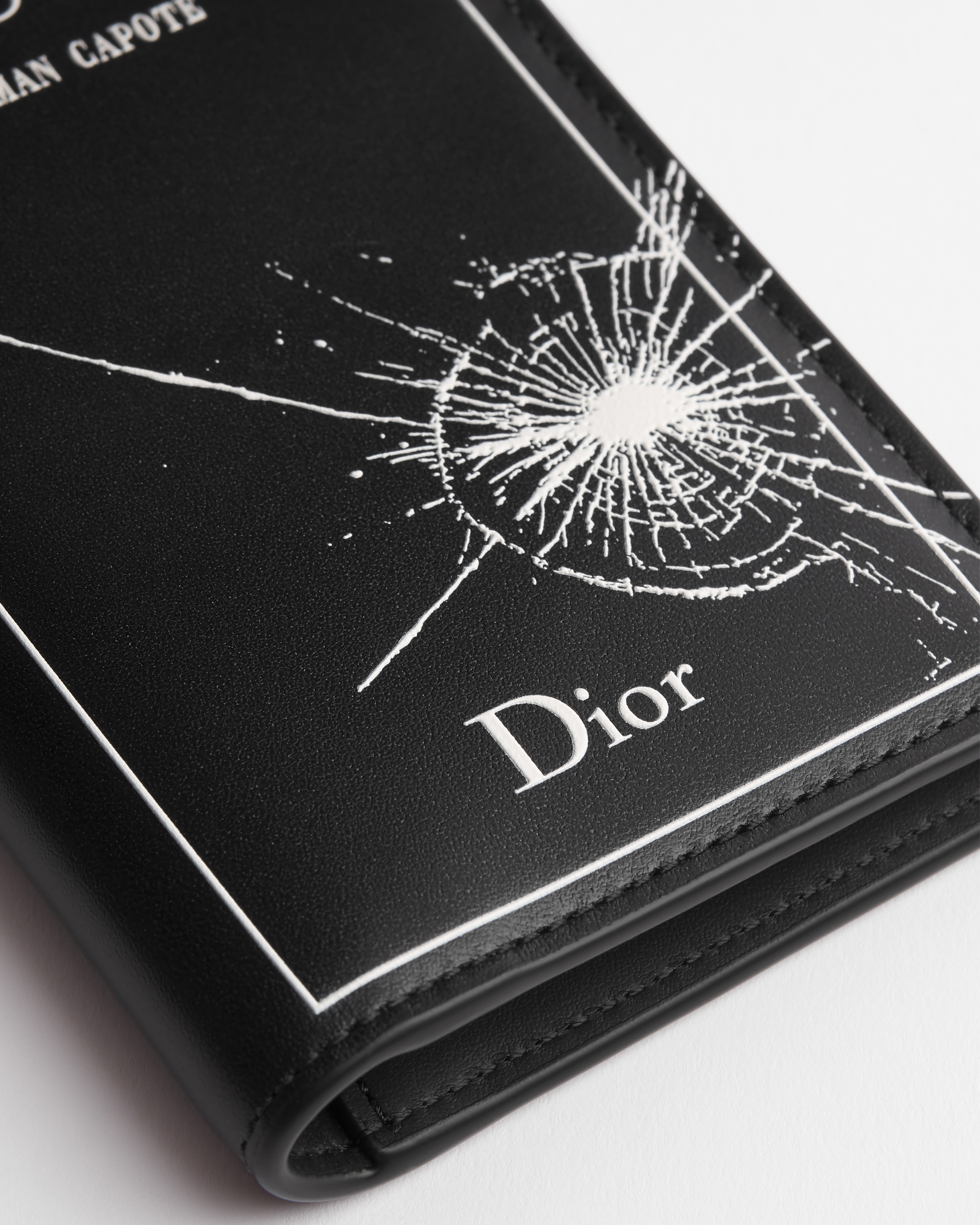 Portacarte bifold Pelle di vitello Book Cover goffrata nera e bianca E09