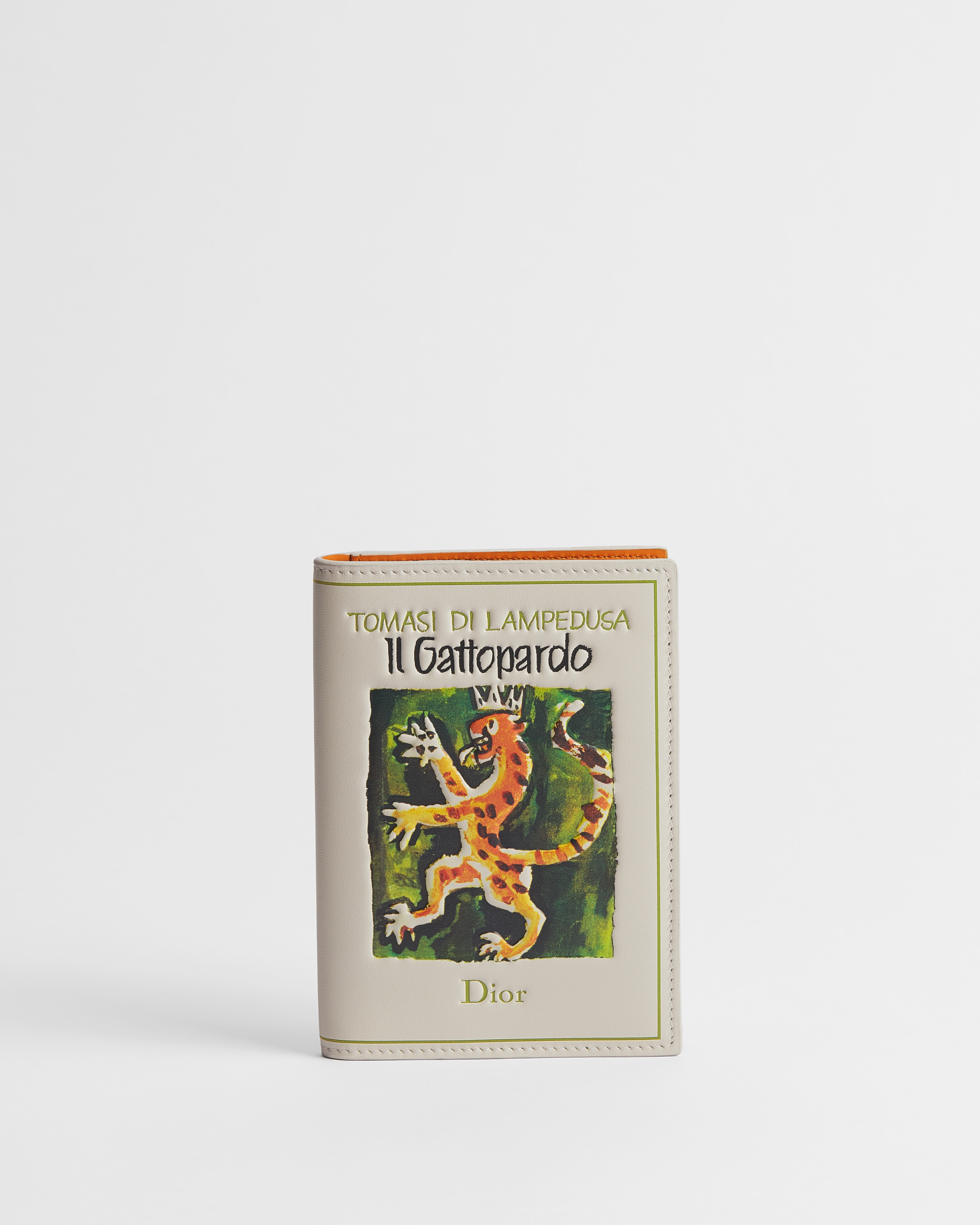 Passport Cover Beige Calfskin with Multicolor Embossed Book Cover E01