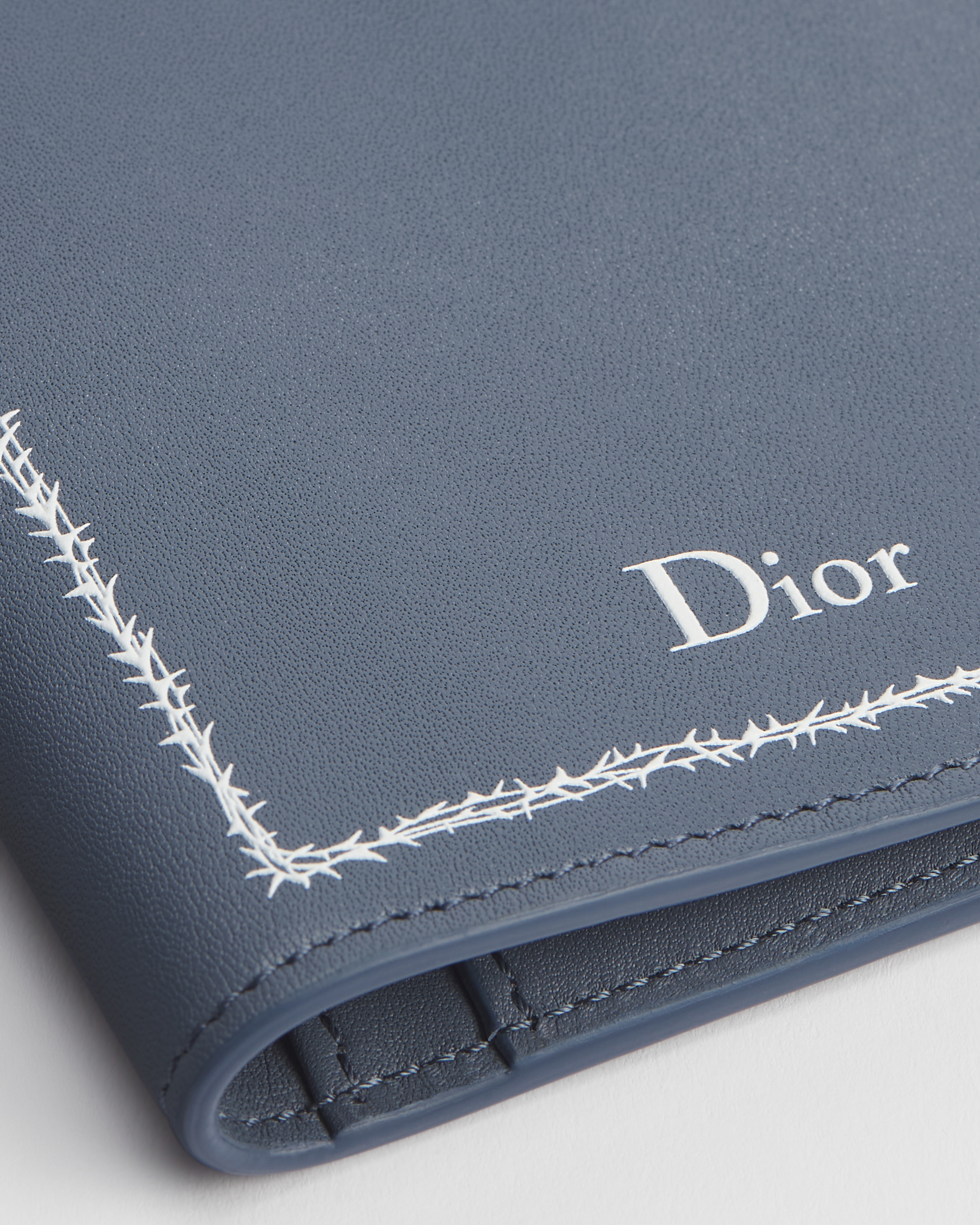 Paspoorthouder Blauw en wit kalfsleer met Book Cover-motief in reliëf E09